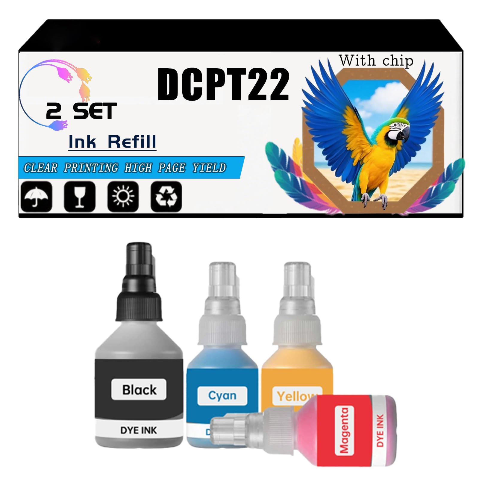 Compatible for Brother DCP-T226 DCP-T300 DCP-T310 DCP-T420W Printers, DCPT220 Ink Refill, High-Yield 8500 Pages, Strong Print Clarity (2 Set)