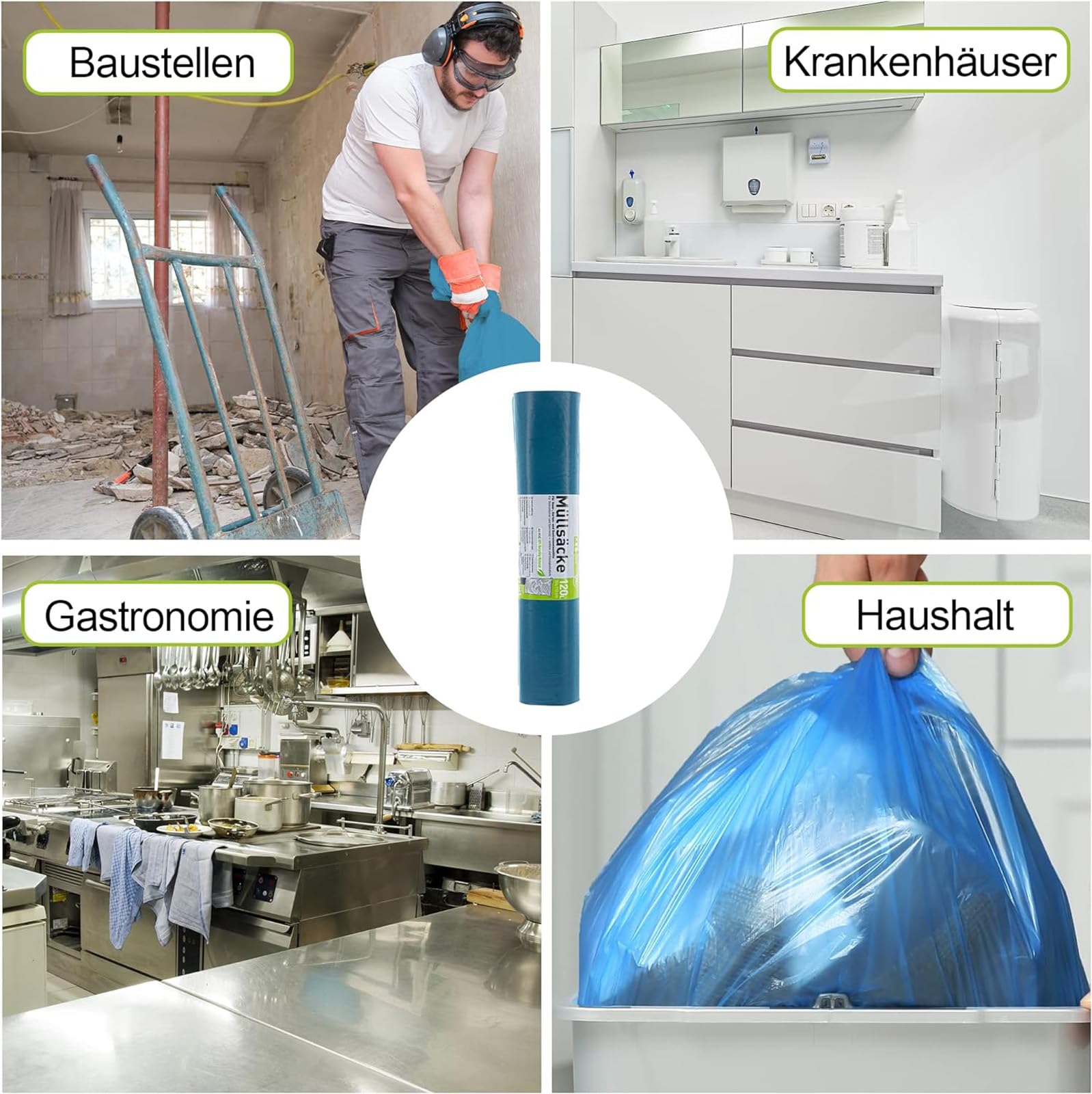 1 kartonowe worki na śmieci do dużych obciążeń, 10 rolek po 15 worków na śmieci, niebieskie, worki na śmieci, bardzo odporne na rozerwanie, 120 l, 700 x 1100 mm, 70 my | specjalnie do zastosowań