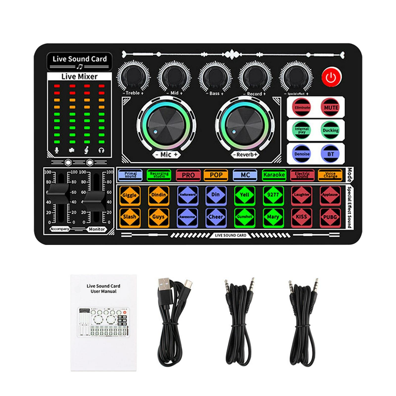 TsoLay Mixer Audio Stereo Bluetooth, Scheda Audio Live con Riduzione del Rumore con Effetti Mixer DJ E Cambio Voce E Interfaccia Audio, per Streaming, Podcast, Giochi, PC, Studio Di Registrazione