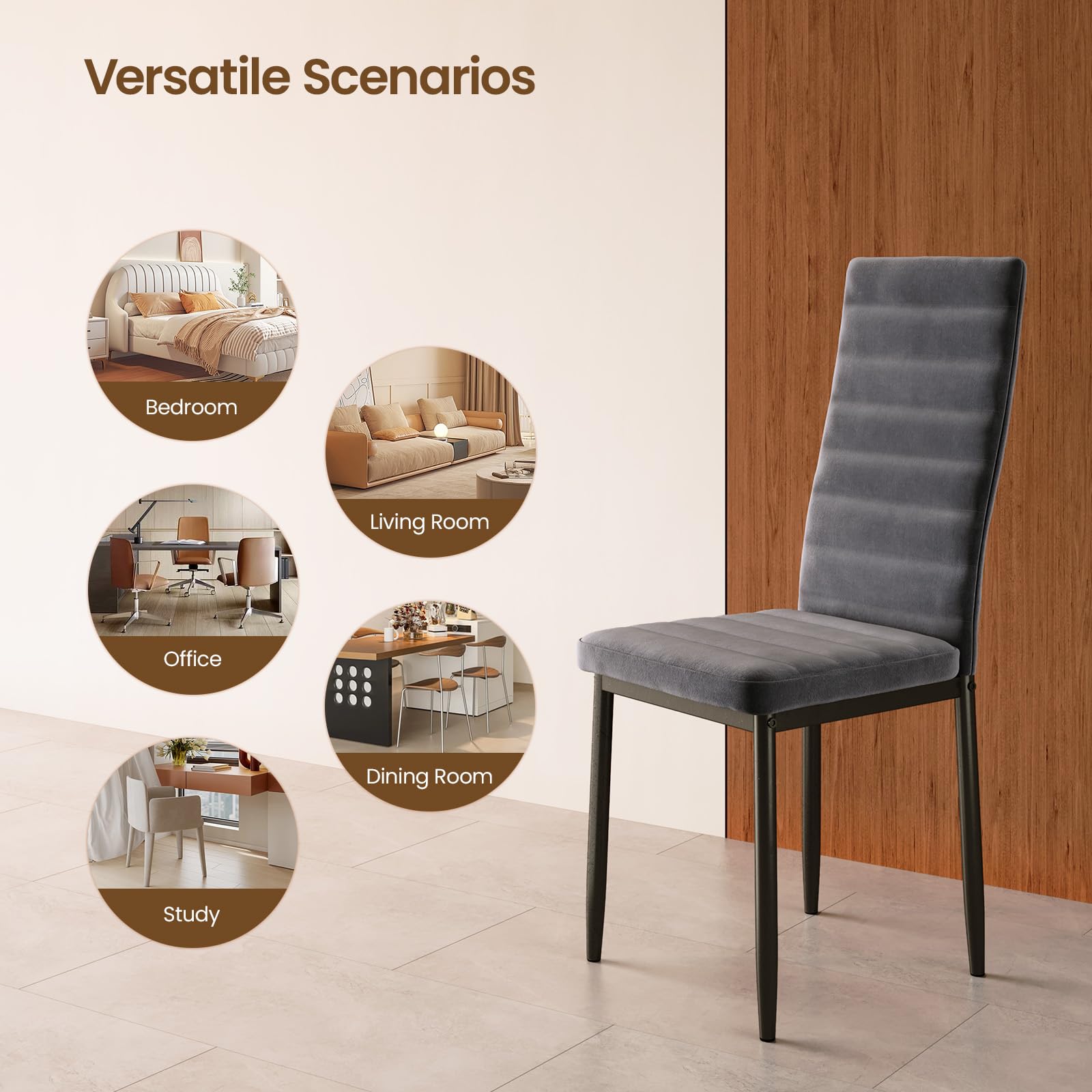 Bealife Esszimmerstühle 4er Set Esszimmerstühle für Küche Esszimmer Samt Sitz gepolsterte Stühle Modern (Dunkelgrau – Bild 4