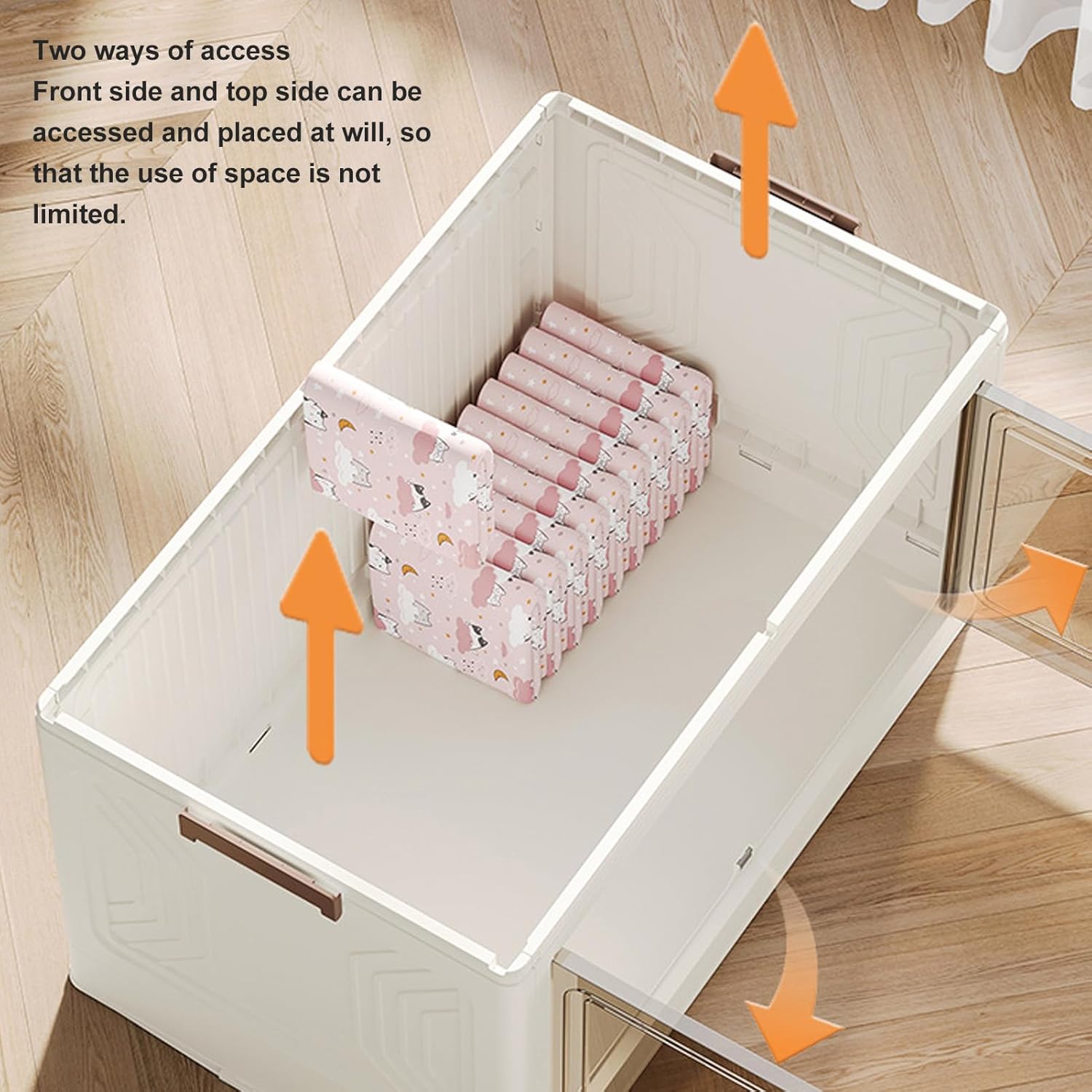 Luqeeg Storage Cabinet with Wheels and Double Doors, Folding Storage Bin for Bedroom, Living Room, Study, Toy Room, Transparent Design for Easy Access, Easy Assembly (Medium 80-105mm / 3.1-4.1in 5