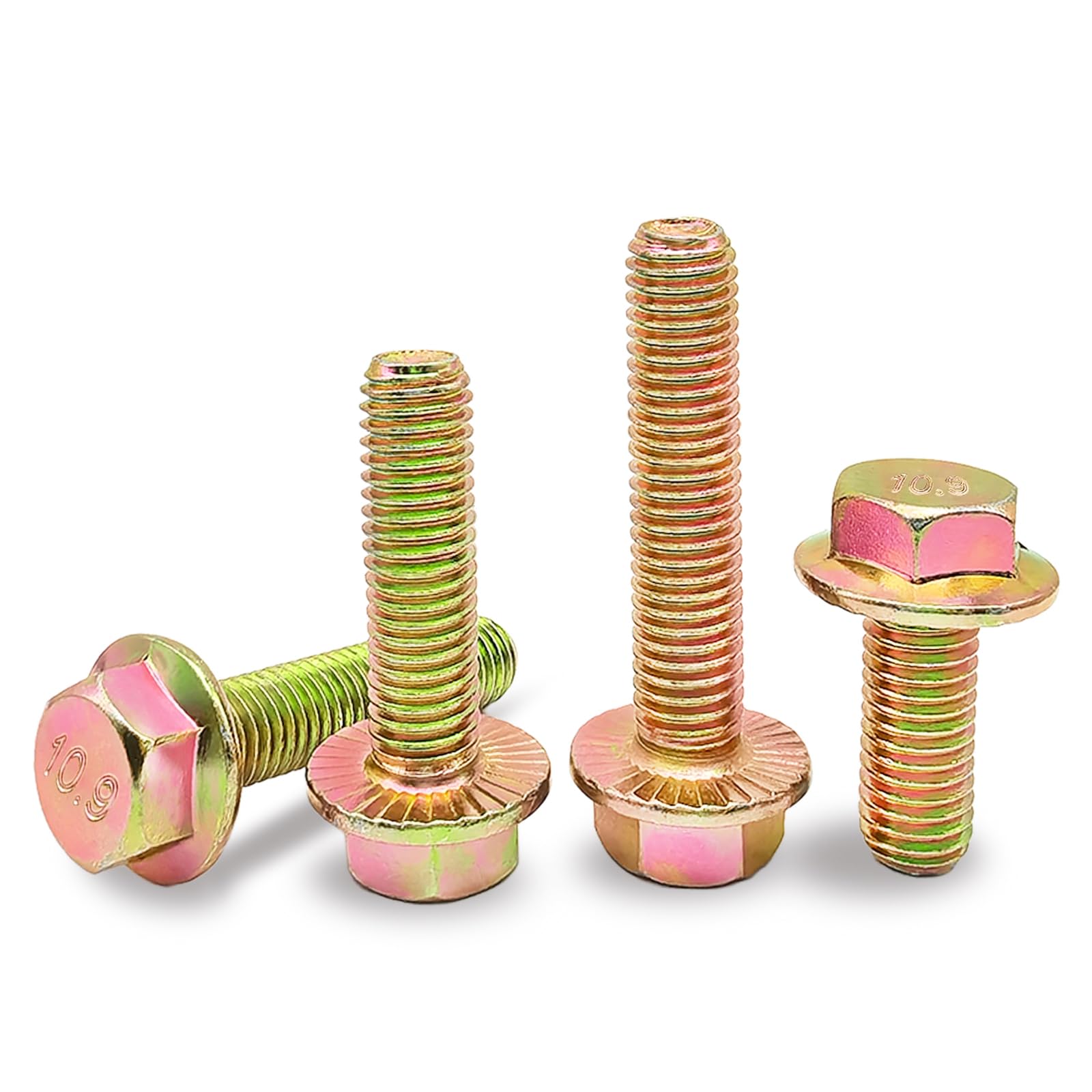 Hoomuy M8 x 12mm 25pcs Heavy Duty Flanged Hex Head Bolts, Flange Hexagon Head Screws, 10.9 Grade Alloy Steel, Yellow Zinc Plated, Metric Fully Thread