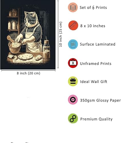 Miniatura 2 de Divertida decoración de pared de cocina de gato, juego de 4 pósteres de arte retro de gato, regalo para cocina, comedor, gatos que hacen masa (8 x