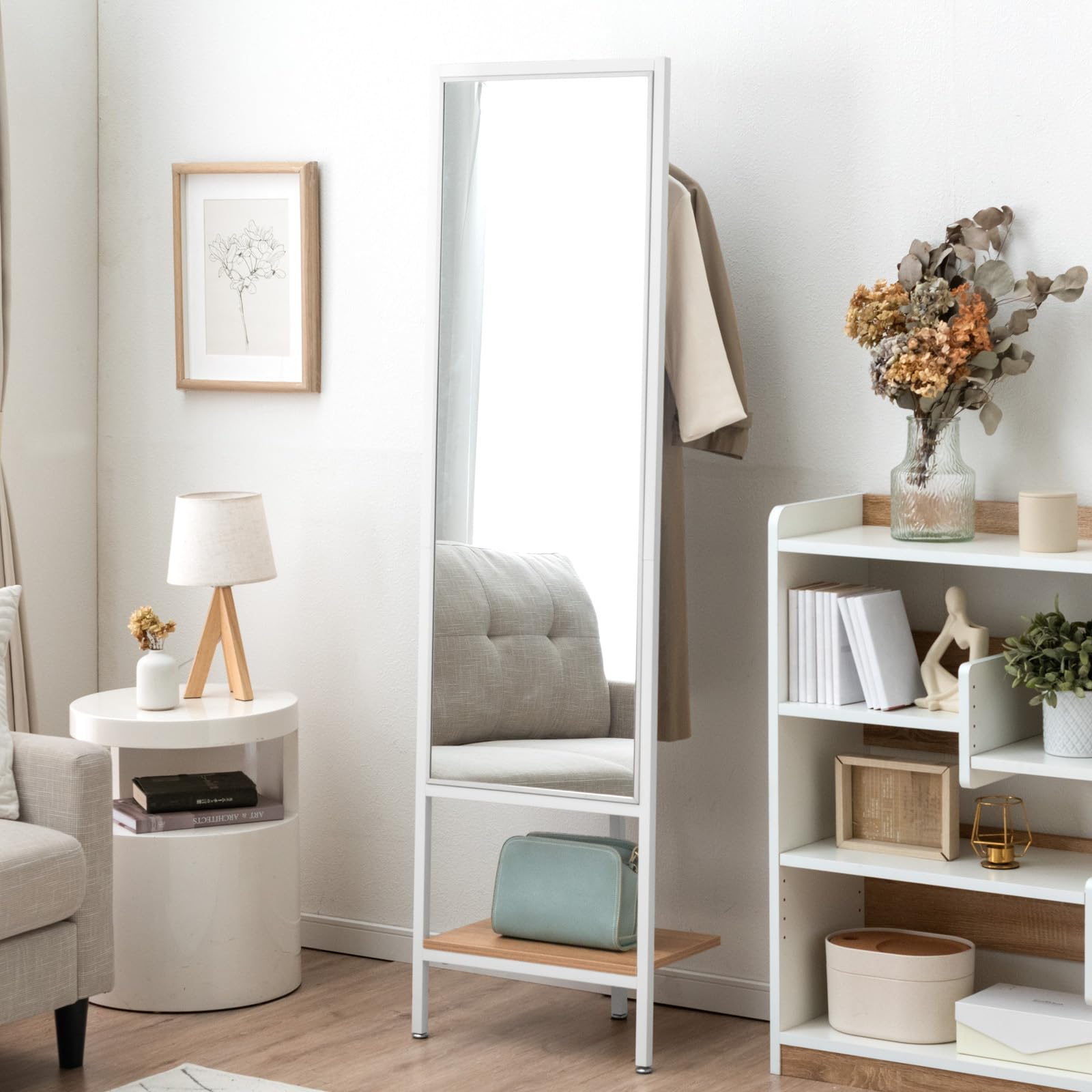 全身鏡 スタンドミラー コートハンガー付き ホワイト 楽天市場】スタンドミラー ミラー付きハンガーAcanto （ コート