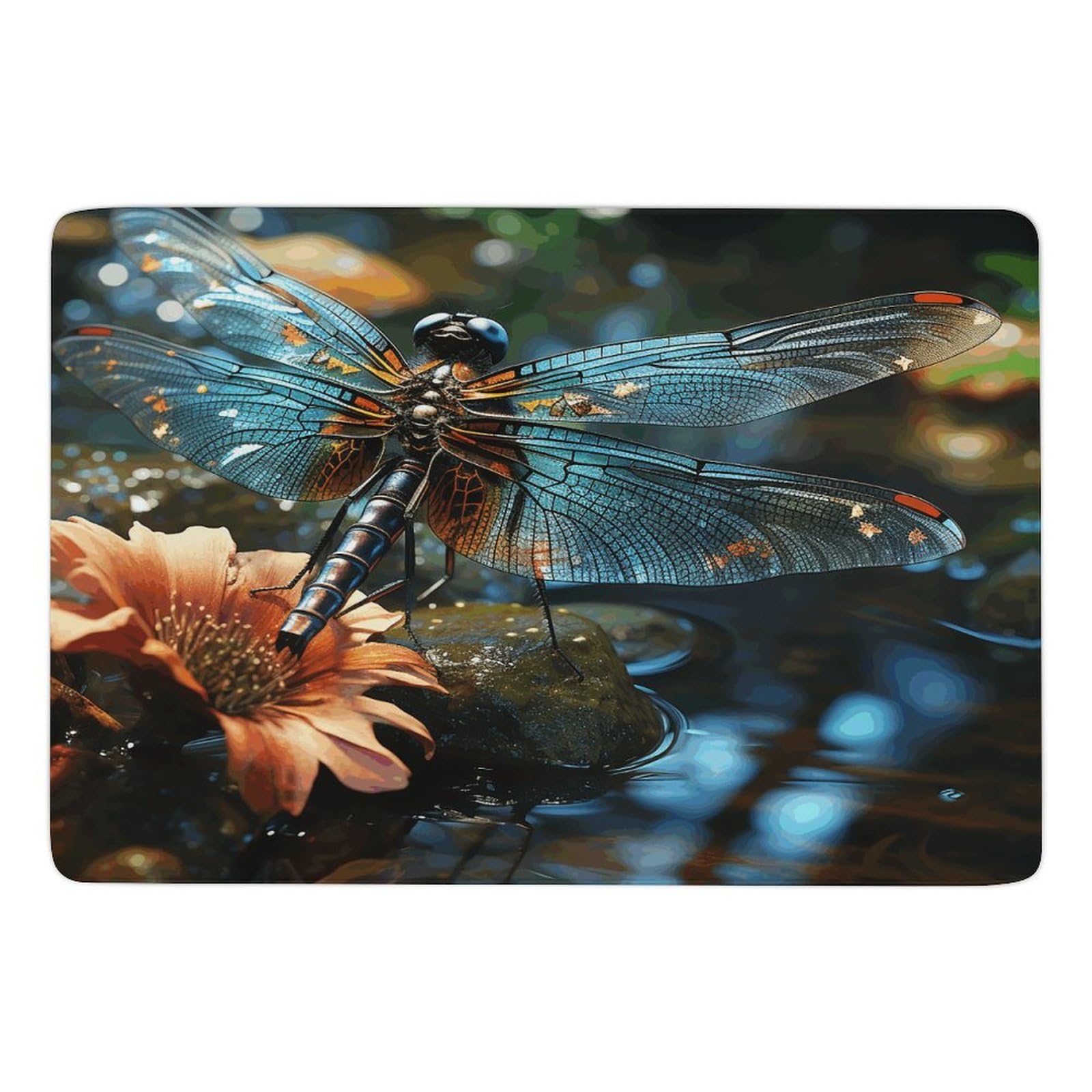 Tapis en polaire corail imprimé libellule volant sur l'étang pour une ambiance zen