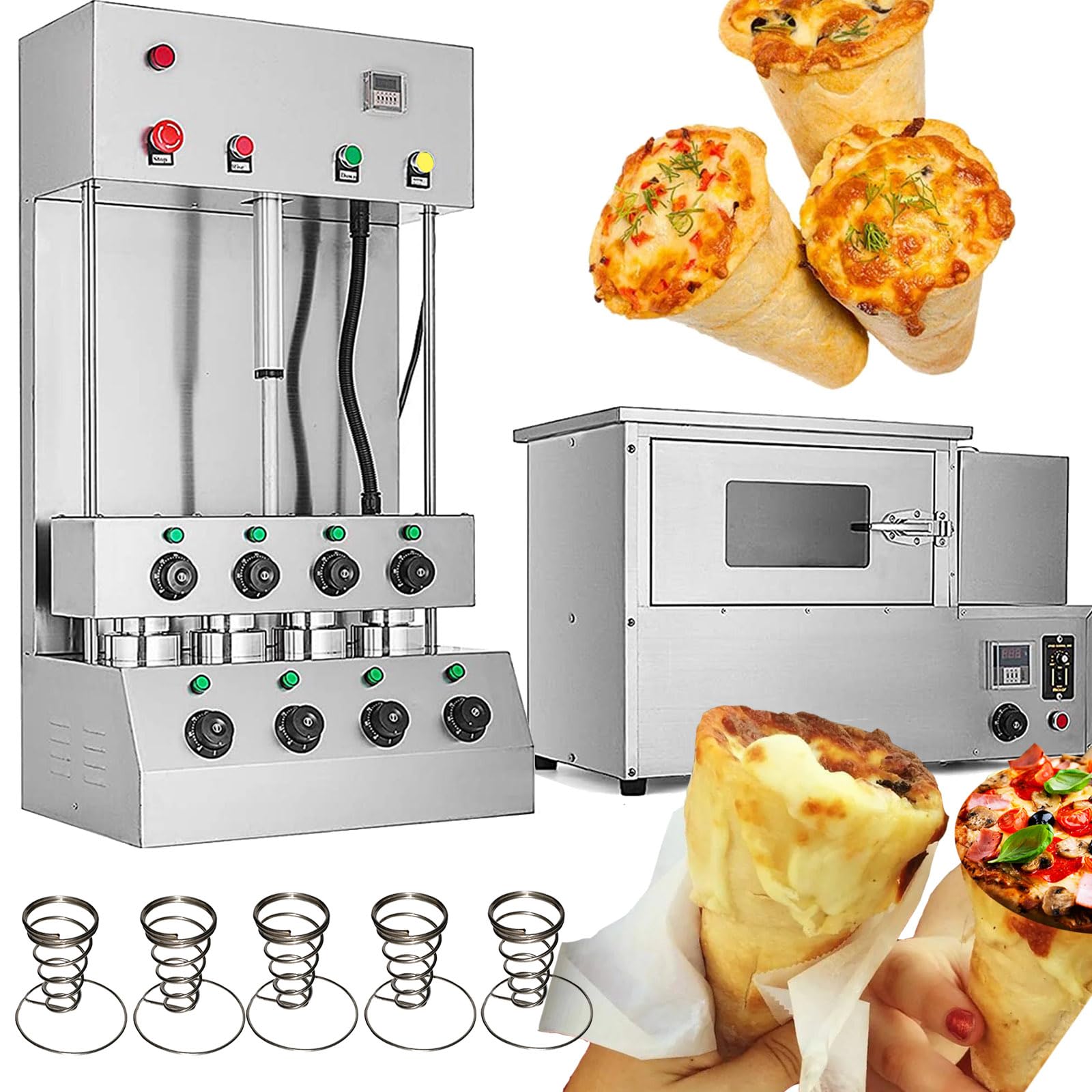 Stainless steel Pizza Cone maker Stand Ice Cream Cone machine 4 conical maker with 8 temperature controller 1 timer (cone maker+rotaty oven, 220V/50HZ)