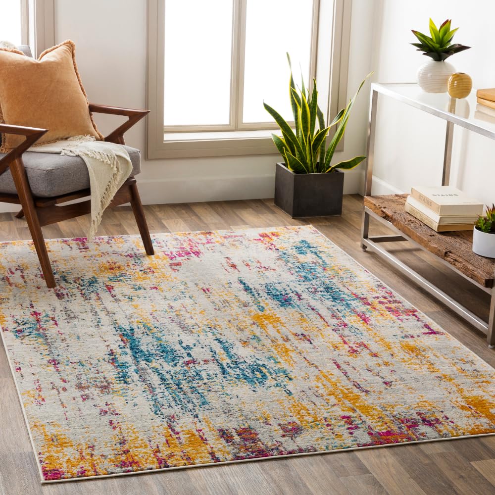 Livabliss Alana Annaba Abstract Carpet 160x215 cm – Modern Marble Design for Living Room, Dining & Bedroom, Soft Luxurious Medium Pile, Easy Care, Beige Fuchsia Mustard