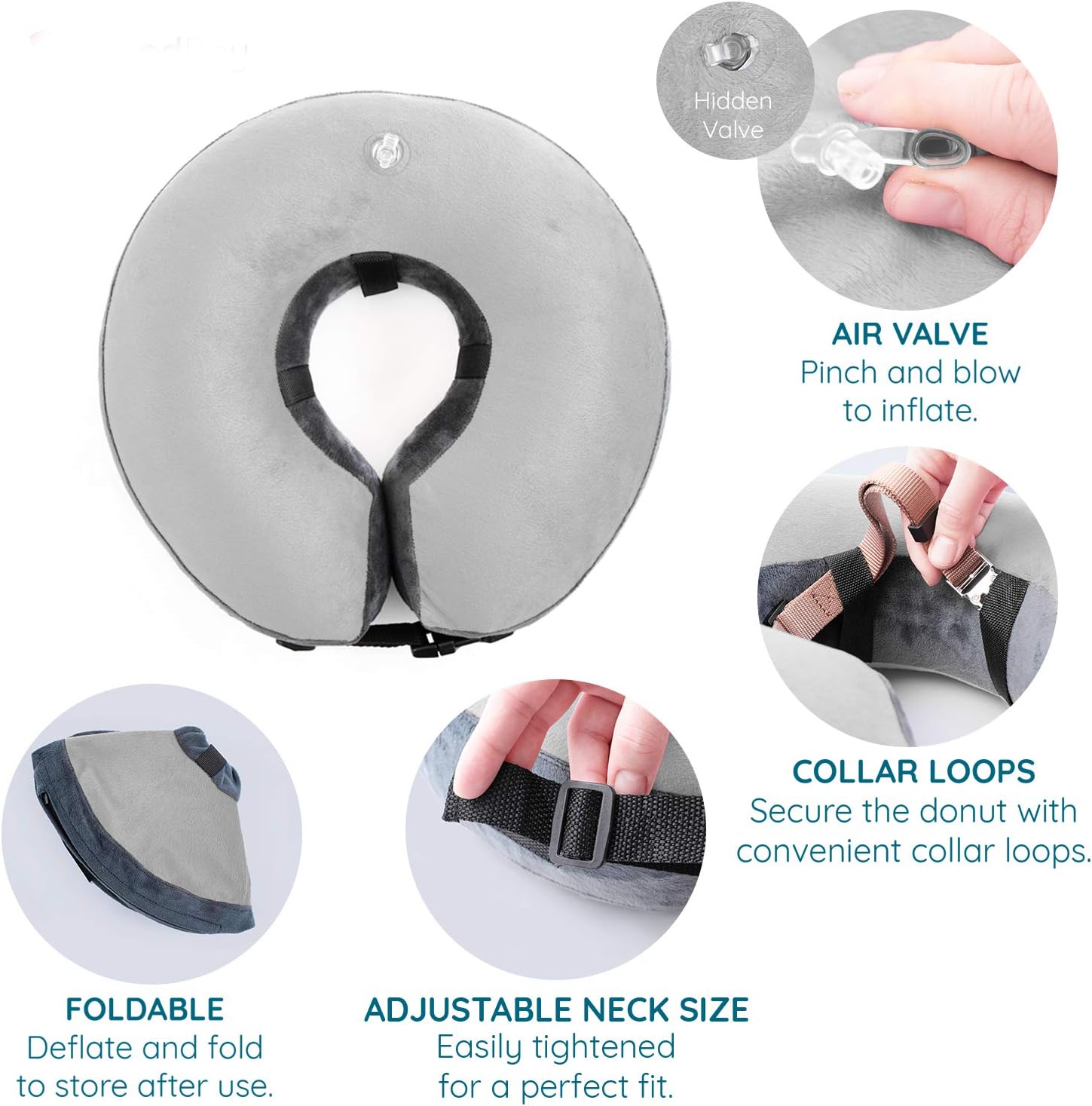 GoodBoy Comfortable Recovery E-Collar for Dogs and Cats – Soft Inflatable Donut Collar Designed for Protecting Small Medium or Large Pets Post Surgery or Wounds (Grey, 1)