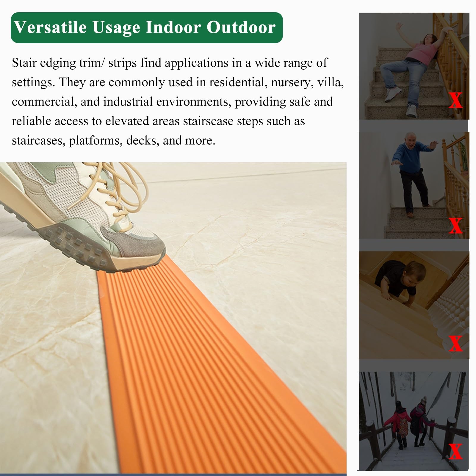 Perfil de Borde Protección Escalón Tira antideslizante autoadhesiva, protector de piso con agarre plano para escaleras/borde de borde estriado extra ancho de 60 mm para pedal de vinilo de madera para
