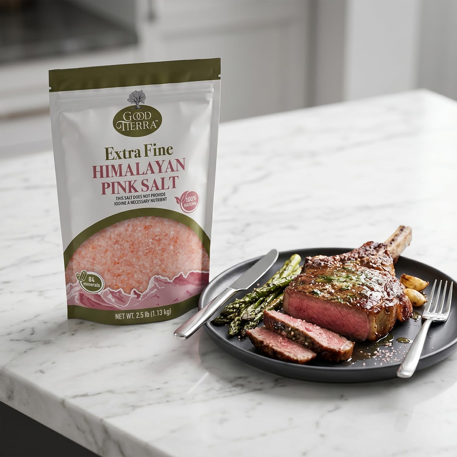 Good Tierra Sel rose de l'Himalaya dans un sac PET - Grain extra fin - 2,5 lb.