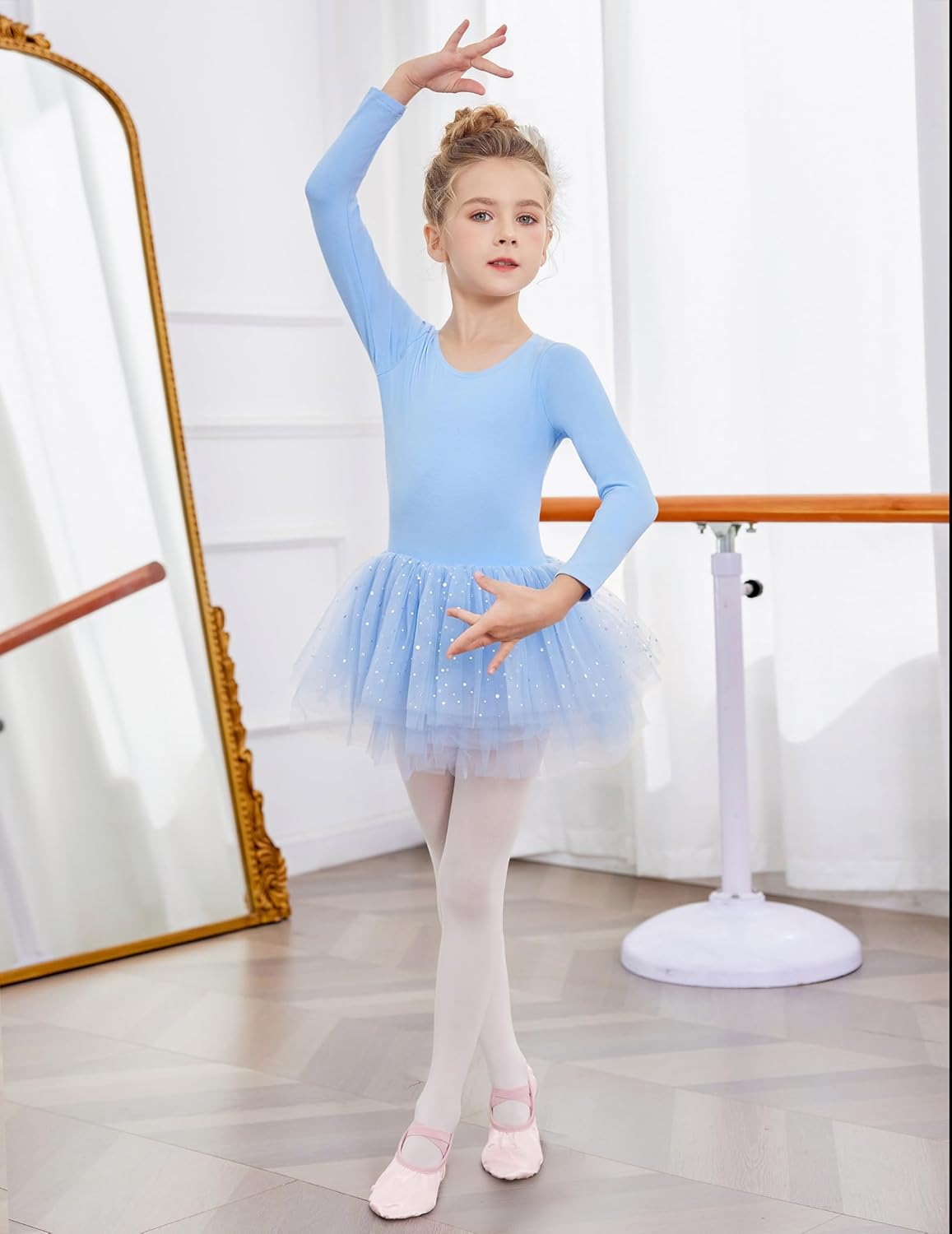 Zaclotre Girls Ballet Leotards 4-Layers Tiered Long Sleeve Dance Tutu Dresses Party Costumes for Ballerina - Image 2