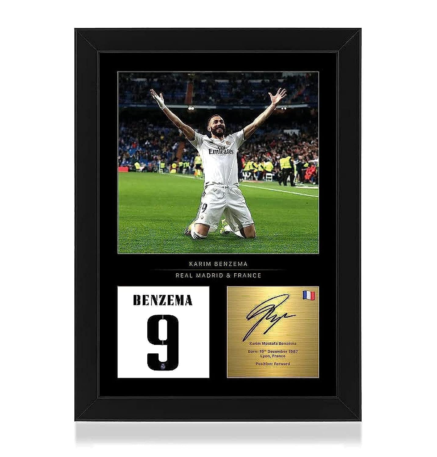Win FC Karim Benzema Signed A4 Framed Photo Display - Reproduced Digital Signature - Gift For Real Madrid Fans, Black