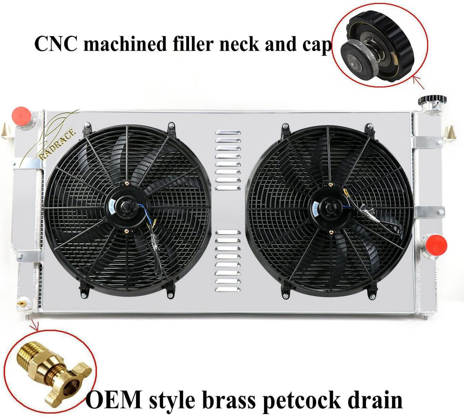 Aluminum Radiator for 1994-2002 Dodge Ram 2500/Ram 3500 5.9L L6 Diesel V8 Gas 1995 1996 1997 1998 1999 2000 2001 Radiators 3 Row Core Shroud Fan Relay