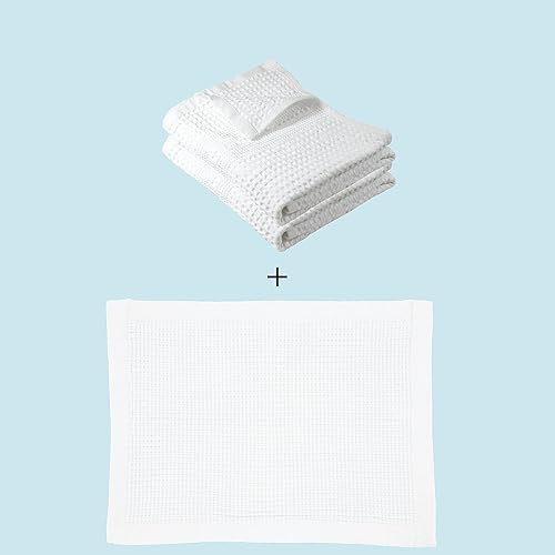 GILDEN TREE Juego de 2 toallas de mano + tapete de baño de gofre (blanco)