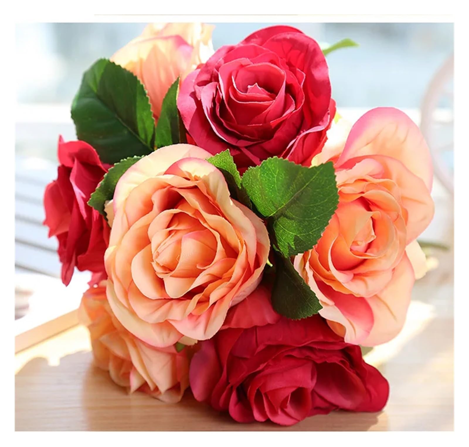 fiori artificiali in vaso 7 teste grandi fiori di simulazione di rose bouquet di rayon rosso simulazione rose bouquet da sposa tavolo da casa decorazione dello sfondo di nozze fiori artificiali(Rose-r