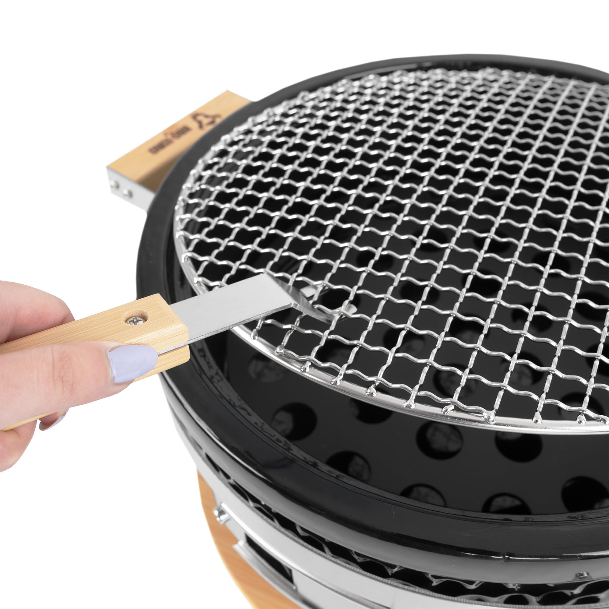 BBQ-Toro Barbecue da tavolo in ceramica, rotondo, diametro 29,5 cm, con base in legno, Hibachi, barbecue in ceramica, barbecue a carbonella, barbecue da tavolo senza elettricità, raclette giapponese