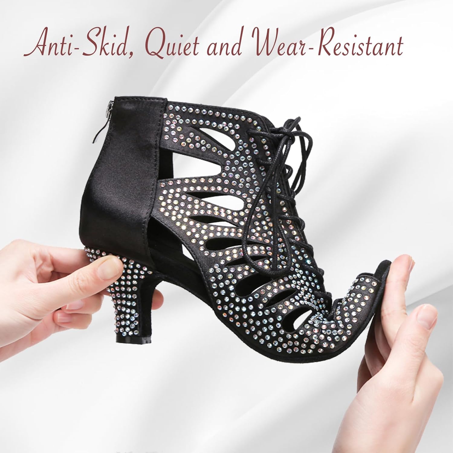 Ballroom Dance Shoes for Social Dancer Beginner 2.5 Inches Lace-Up Latin Swing Practice Dancing Sandals LX04 - Image 4