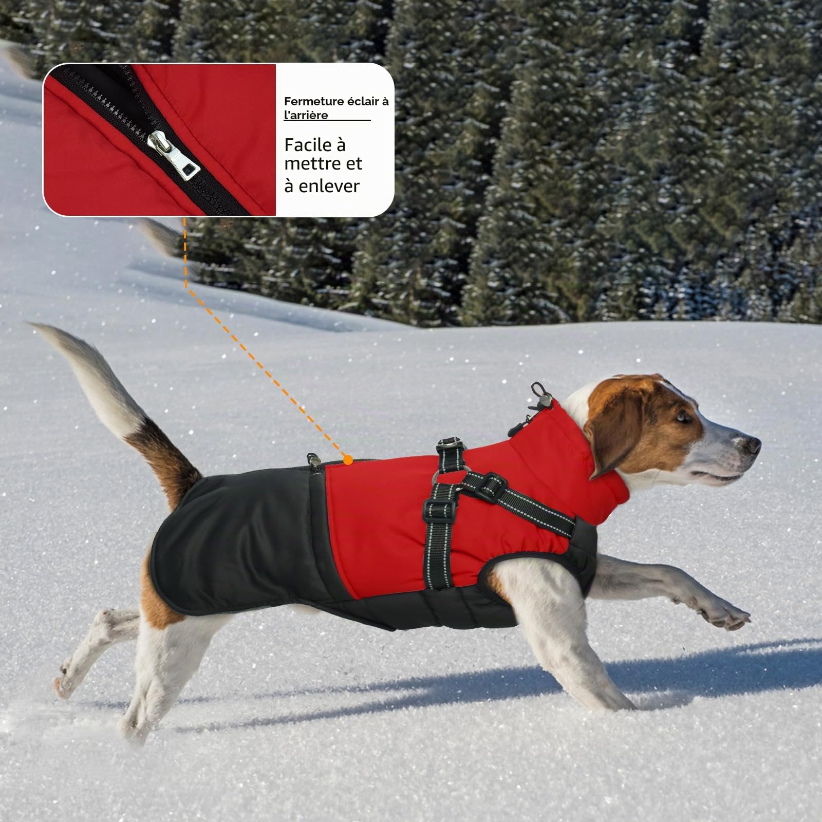 Manteau Chien - Manteaux d'hiver pour Chiens Manteau Résistant à l’Eau, Veste avec Harnais Gilet Chaud Doudoune Fermeture Eclair pour Moyen Bouledogue Francais, Rouge L