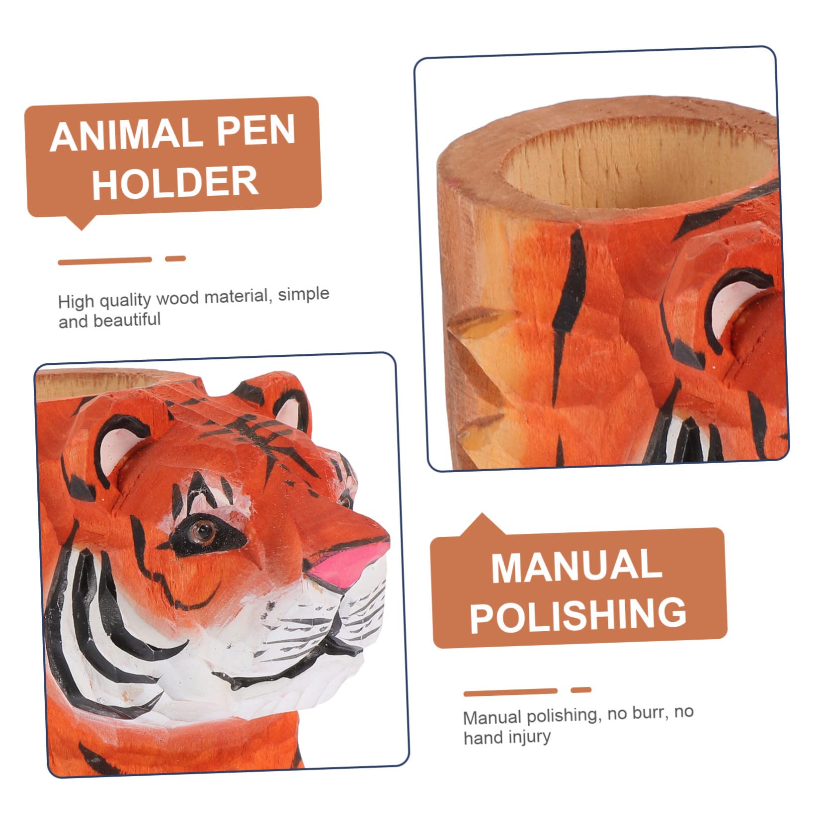 Operitacx 2stücke Tiger Design Stiftehalter Aus Holz Multifunktionaler Schreibtisch-organizer Für Stifte Bleistifte Und Zubehör Für Büro Schule Und Zuhause Kreatives Deko-element Für