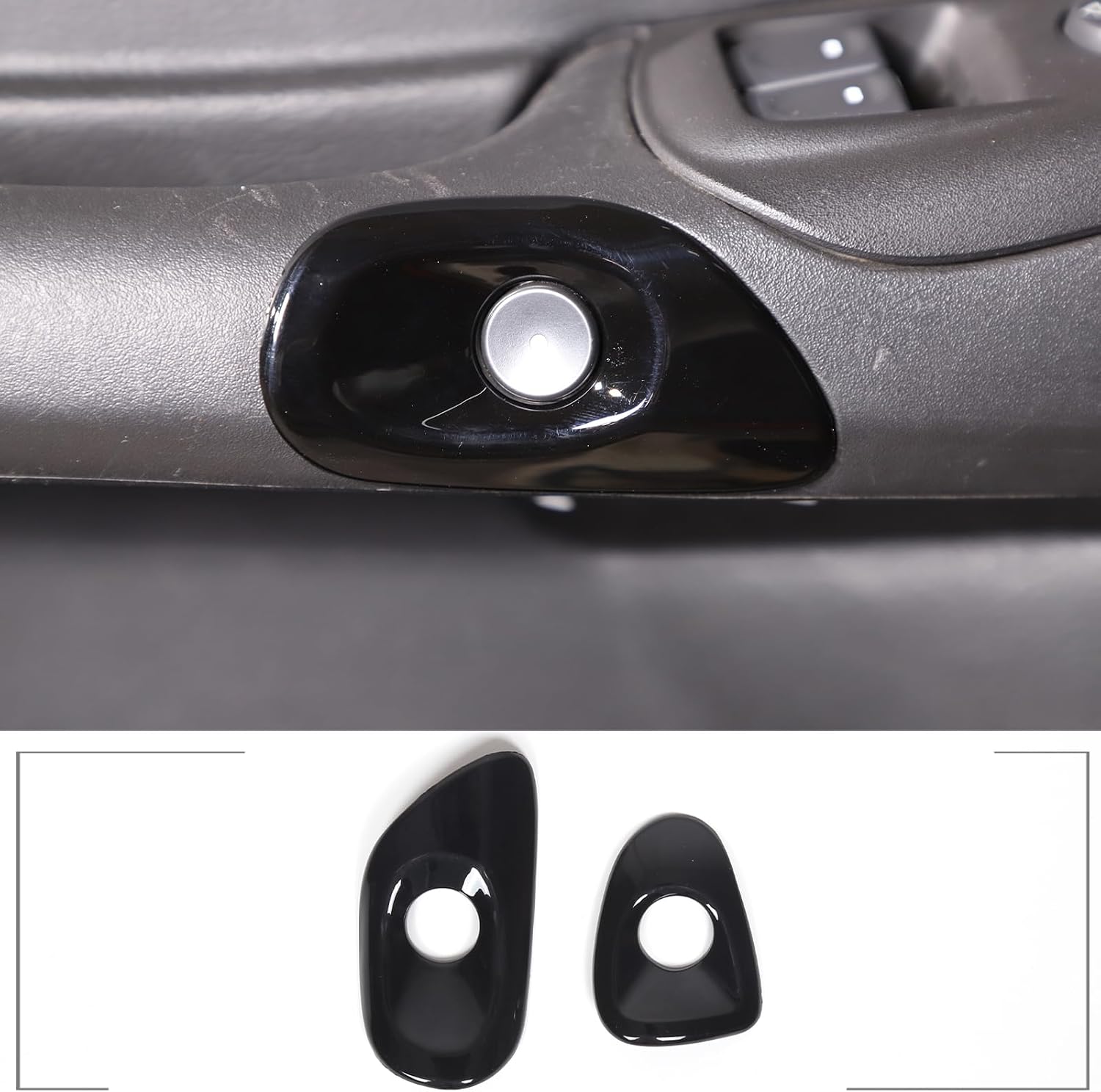 Door Lock Switch Button Frame Compatible with Chevy Corvette C6 2005-2013, Inner Door Push Button Trim, Door Release Switch Button Trim Cover Bezel Decoration Accessories, ABS (Glossy Black)