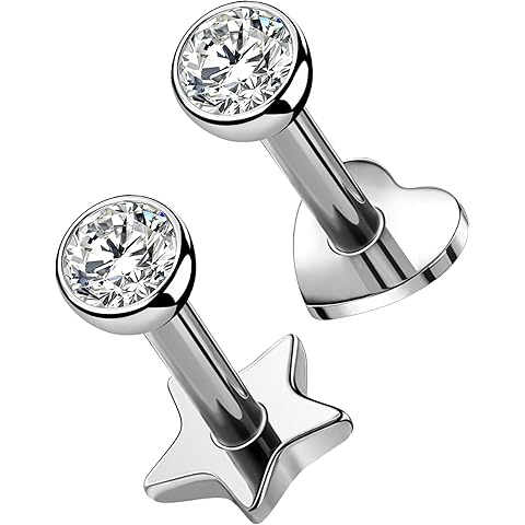 OUFER 2Pcs 20G/18G/16G G23 Titanium Threadless Nose Stud Earrings Flat Back Tiny CZ Small Nose Helix Cartilage Tragus Conch Labret Medusa Monroe Piercing Jewelry for Women Men