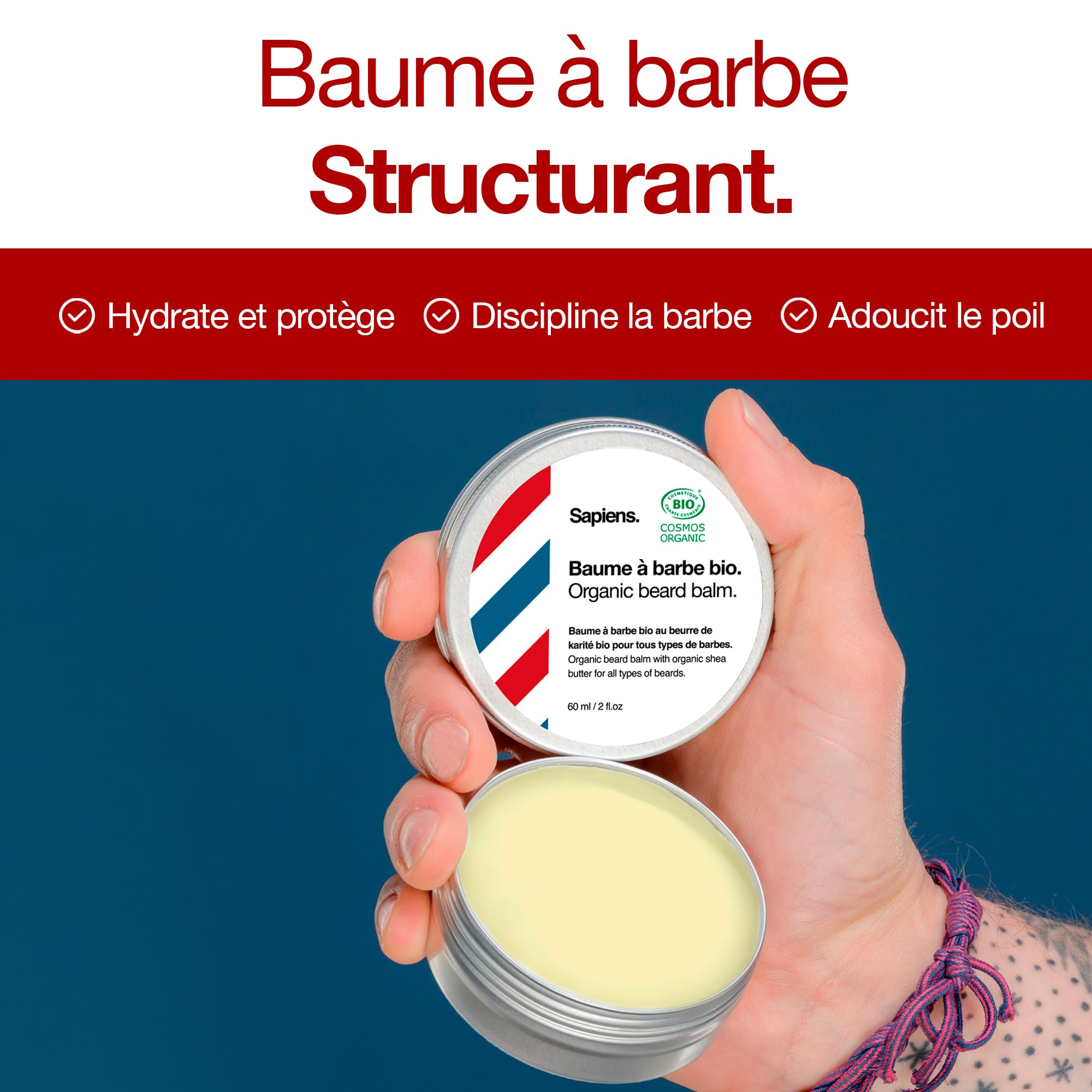 Sapiens Trio de Soin Barbe Homme - Huile Barbe Bio + Baume Barbe Bio + Brosse en Poils de Sanglier - Essentiels de Soins pour Barbe - Fabriqué en France