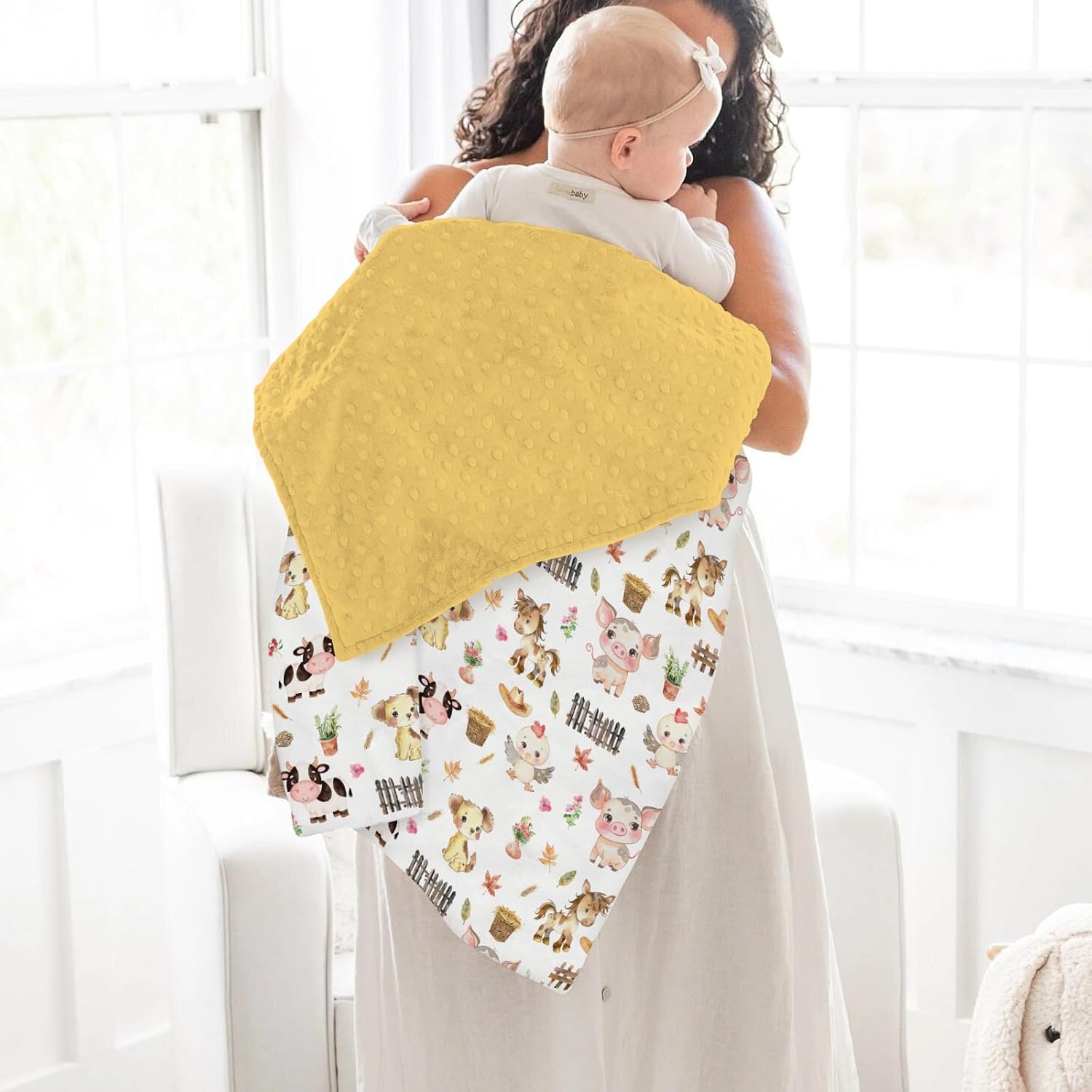 Cute Pastel Farm Animals Baby Blankets for Girl Boy Farmhouse Pig Cow Chick Dog Meadow Soft Mink Dotted Backing Double Layer Swaddle Blanket Farmland Bed Throw for Newborn Infant Toddler Nursery 30x40 image 4