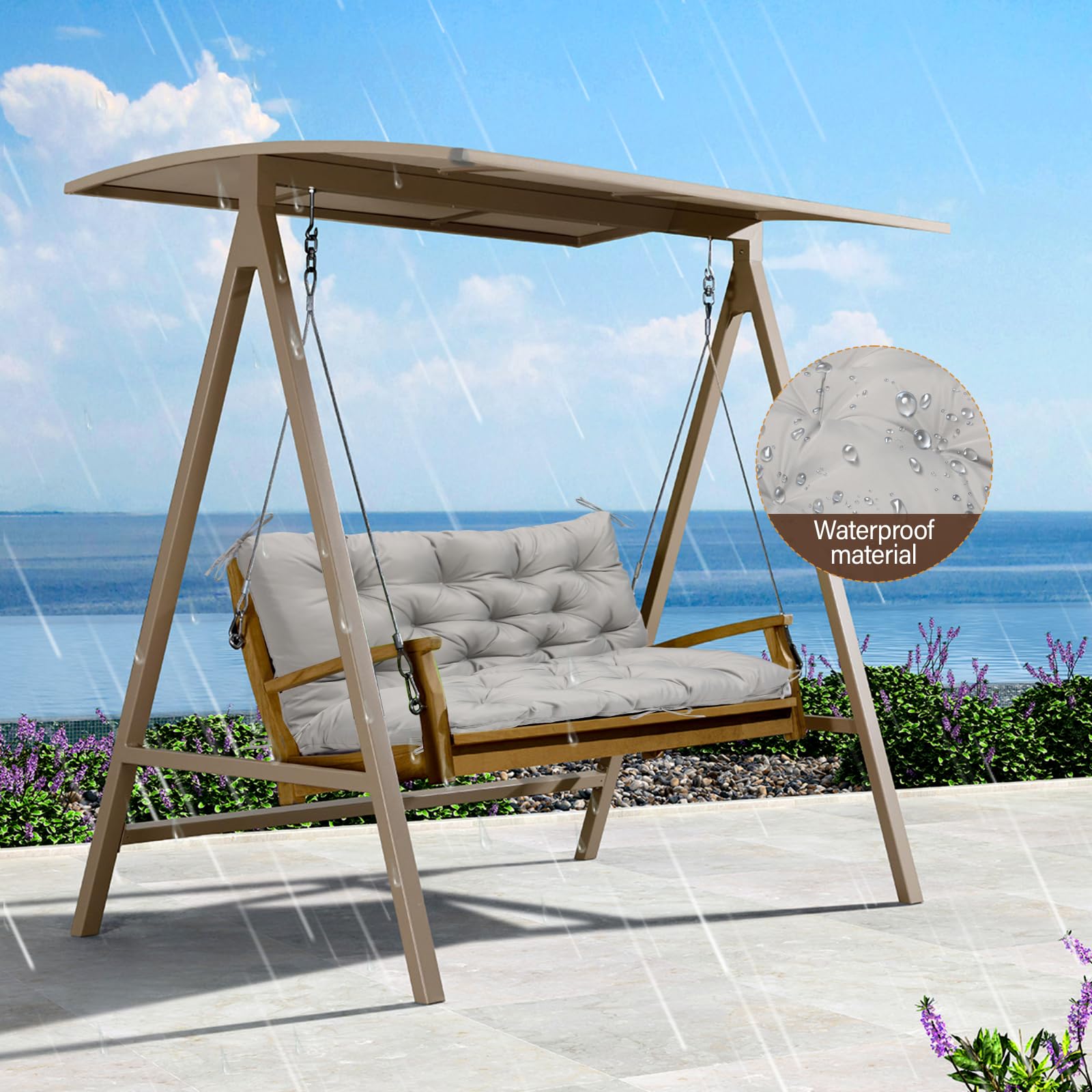 Gartenbank Auflage mit Rückenlehne, 100x50x50 cm, Sitzauflage Bank Outdoor Wasserabweisend, Sitzkissen für Hollywoodschaukel & Gartenmöbel, Grau