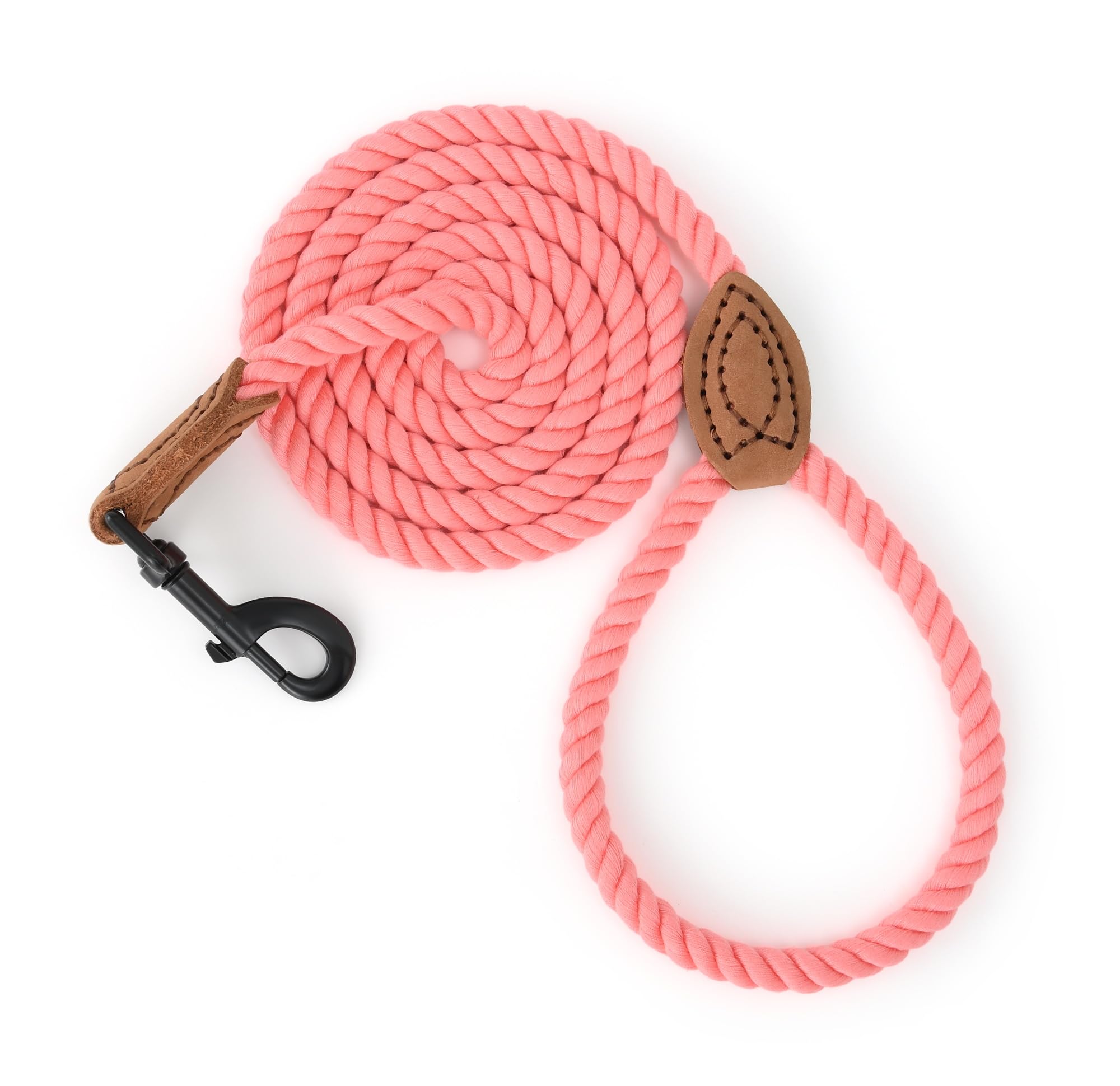 Mile High Life Dog Leash, Braided Cotton Rope Leashes with Leather Tailor Tip with Leather Tip, Heavy Duty Metal Clasp, 4FT