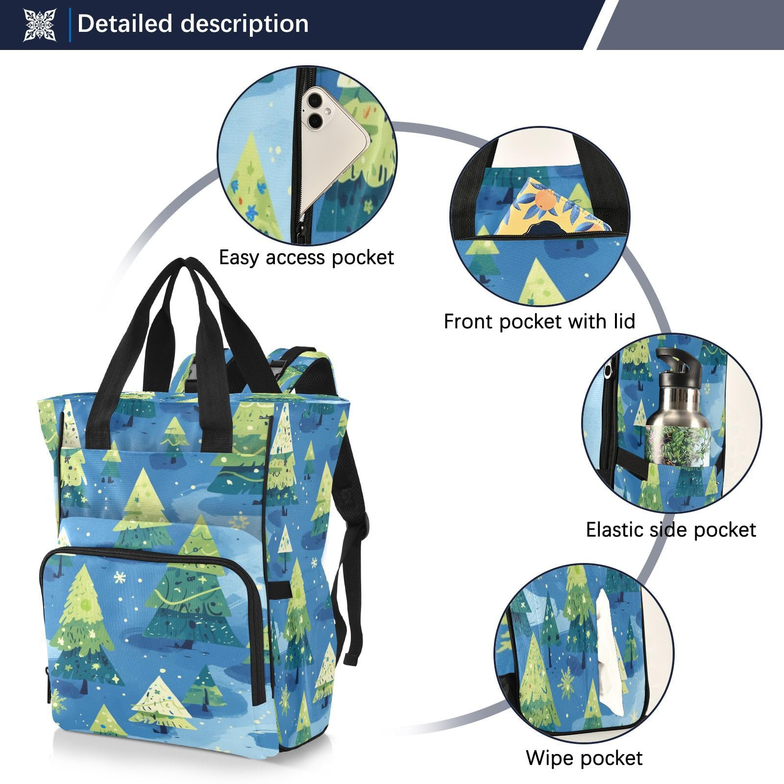 ÁRboles Verdes Invierno Fresco Mochilas de Pañales para Gran Capacidad Pañal Bolso Mochila para Viajar al Aire Libre Mamá y Papá