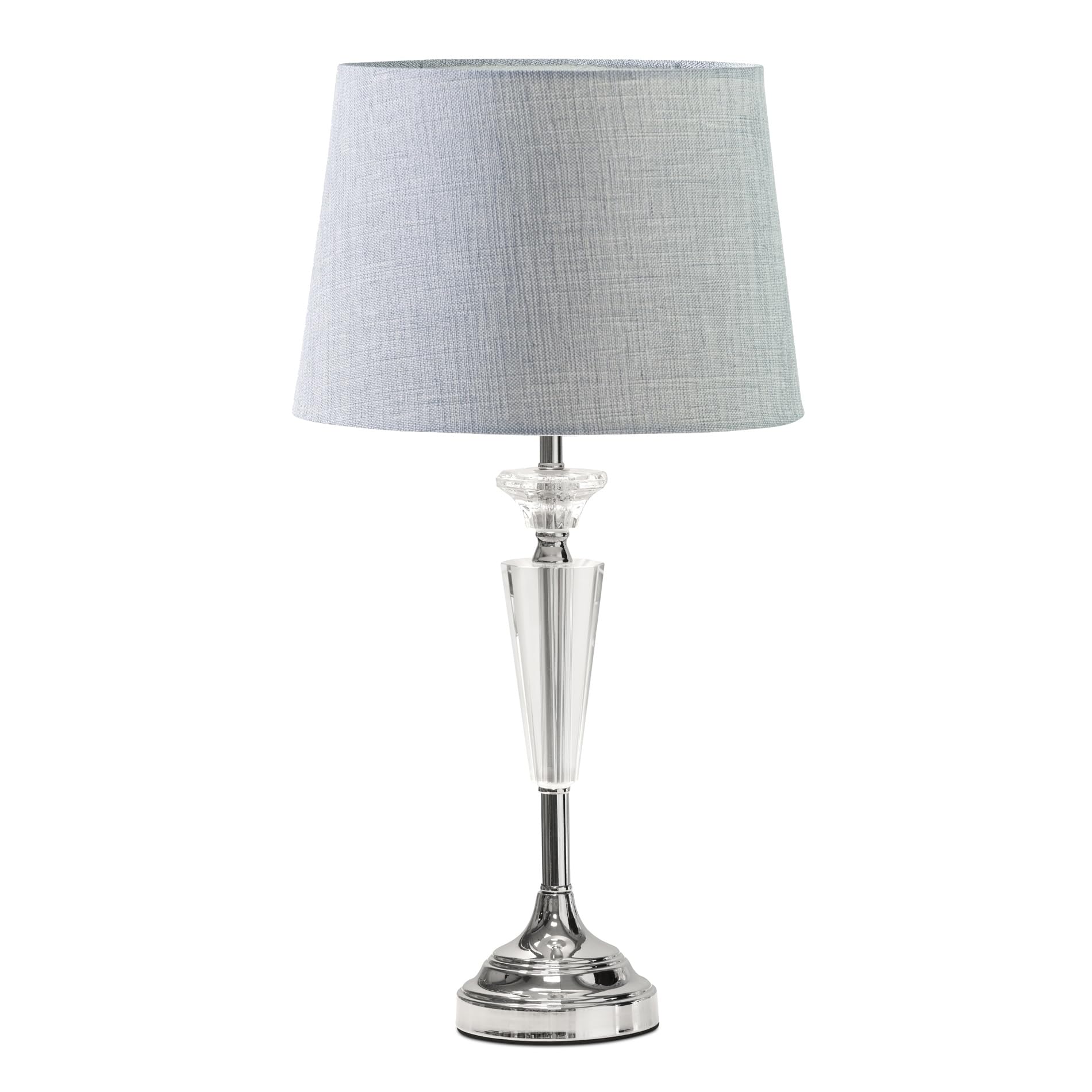 Kwartz Modern Faceted Glass Crystal Chrome Table Lamp with Grey Linen Shade