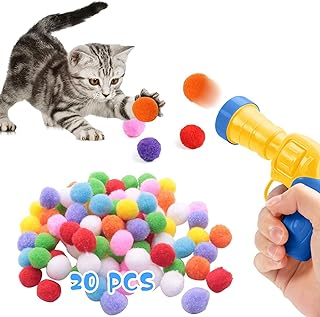 Cat Ball Toy Launcher Set, Cat Toys for Indoor Cats, Interactive Cat Toy with 20 Cat Pom Pom Balls & 1 Launcher, Cat Toys Kitten Toys (pom pom Balls)