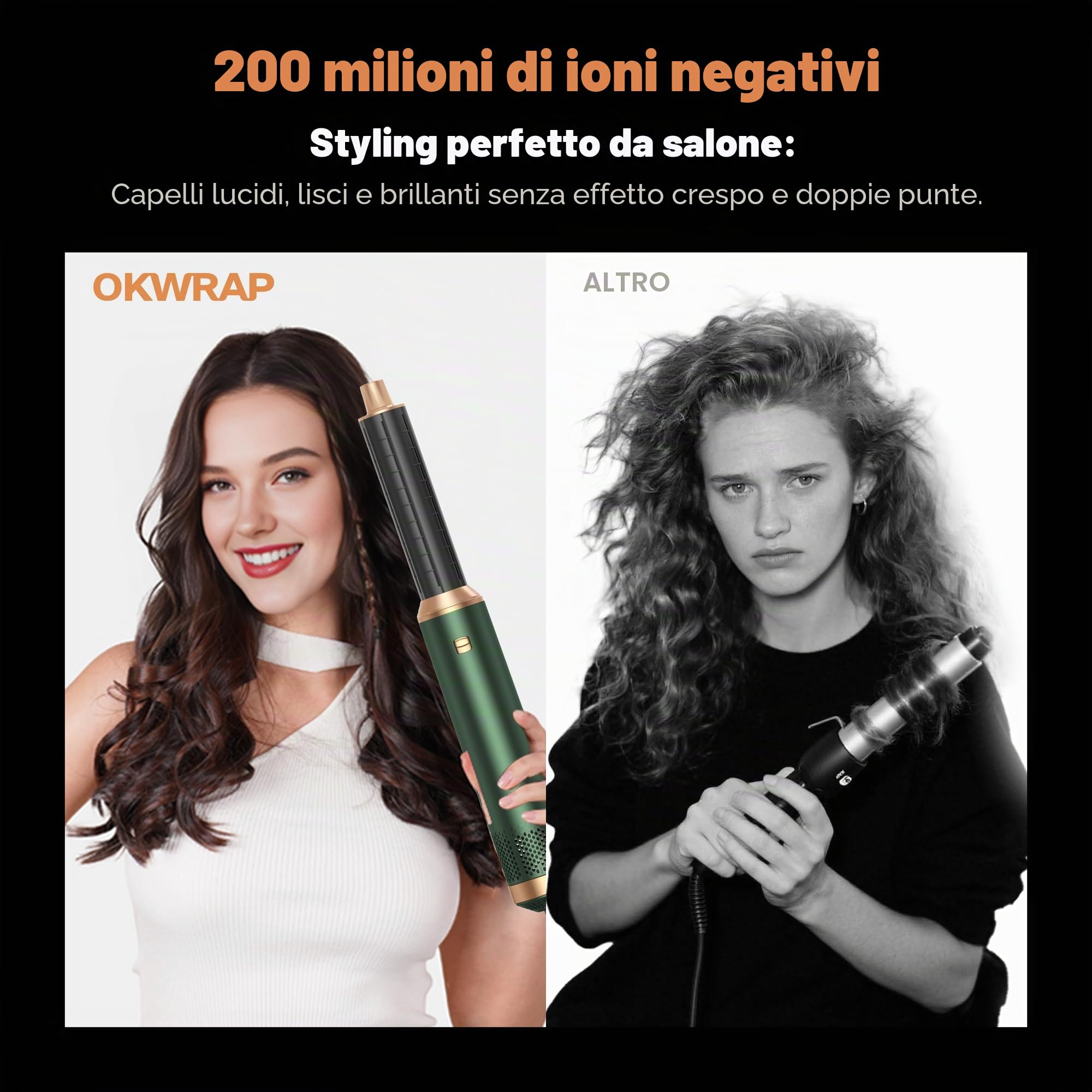 OKWRAP Airstyler 5 in 1 Asciugacapelli 5 in 1 Hairstyler mit Phon Capelli | Airstyler Multifunzione Spazzola Asciugacapelli Per Dare Volume Ai Capelli, Lisciare, Ioni Air Curler Brush,Strumenti Capelli