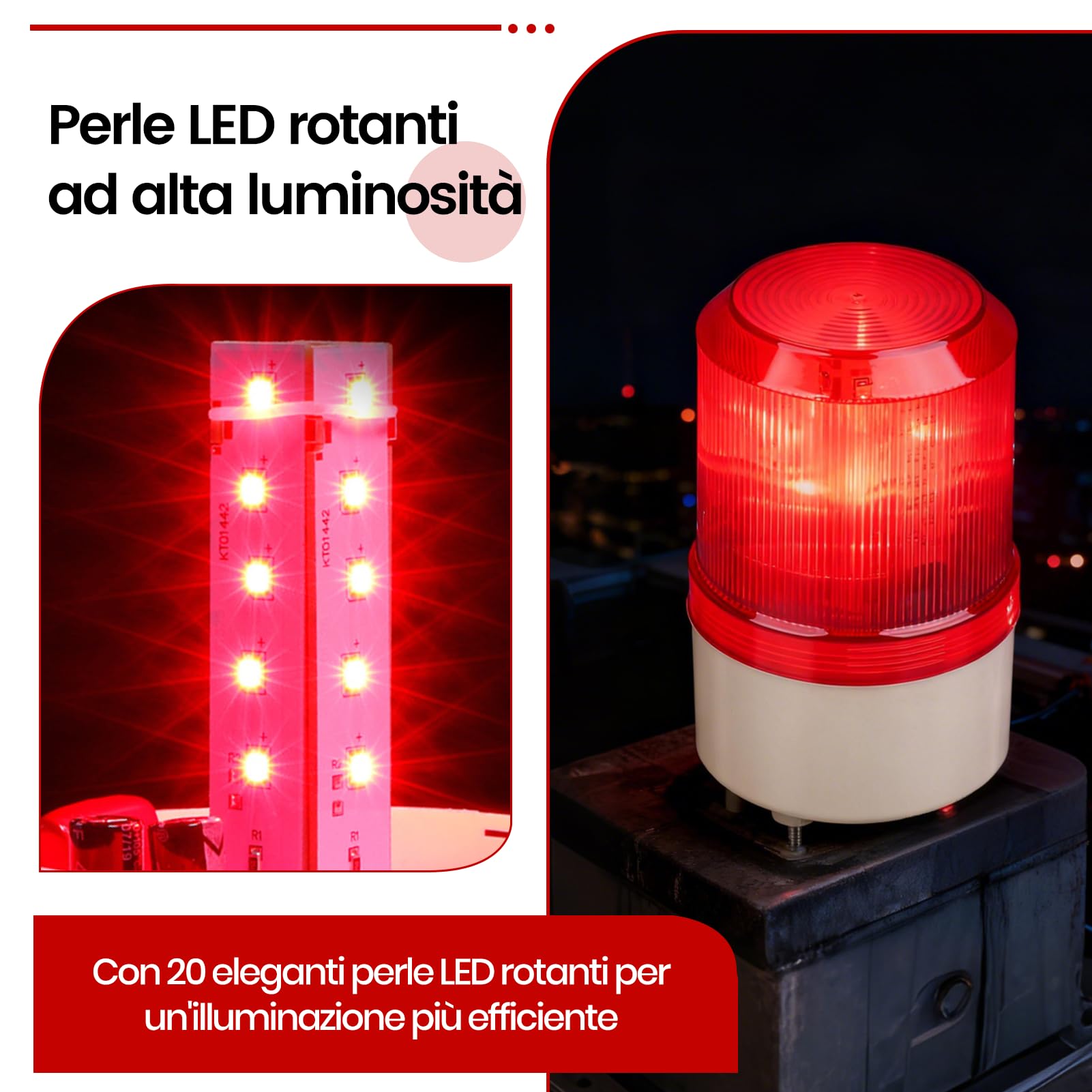 2Pcs Sirena Allarme Esterno 220V con Luce Stroboscopica LED Rossa e Allarme Sonoro 100dB – Spia Luminosa Rotante per Sicurezza Industriale, Cantieri e Aree Pericolose