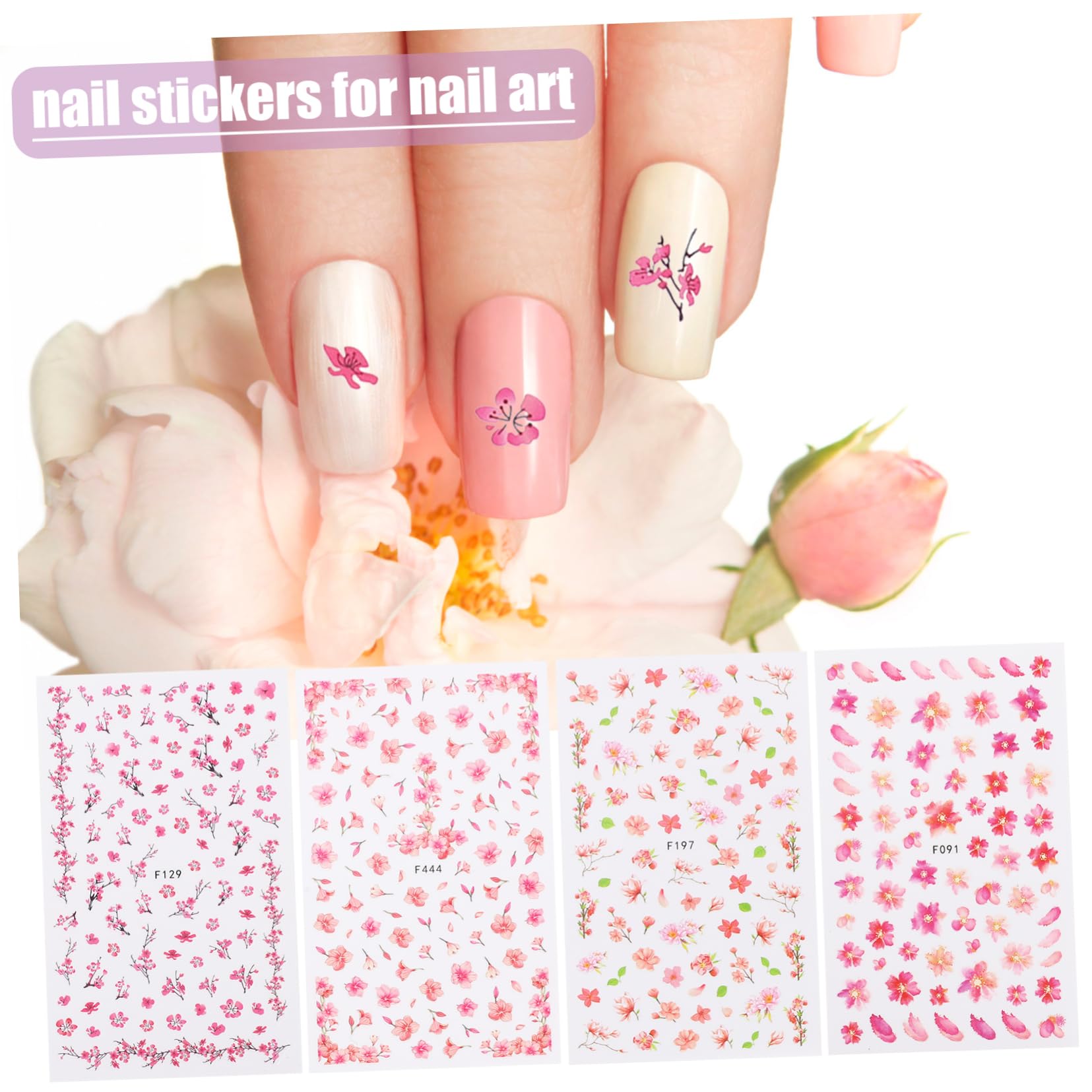 Healvian 5 Set Di Adesivi Per Unghie A Forma Di Fiore Di Ciliegio Decalcomanie in Rilievo Per Nail Art Facili Da Applicare Per Manicure A Casa 8 Fogli X 5
