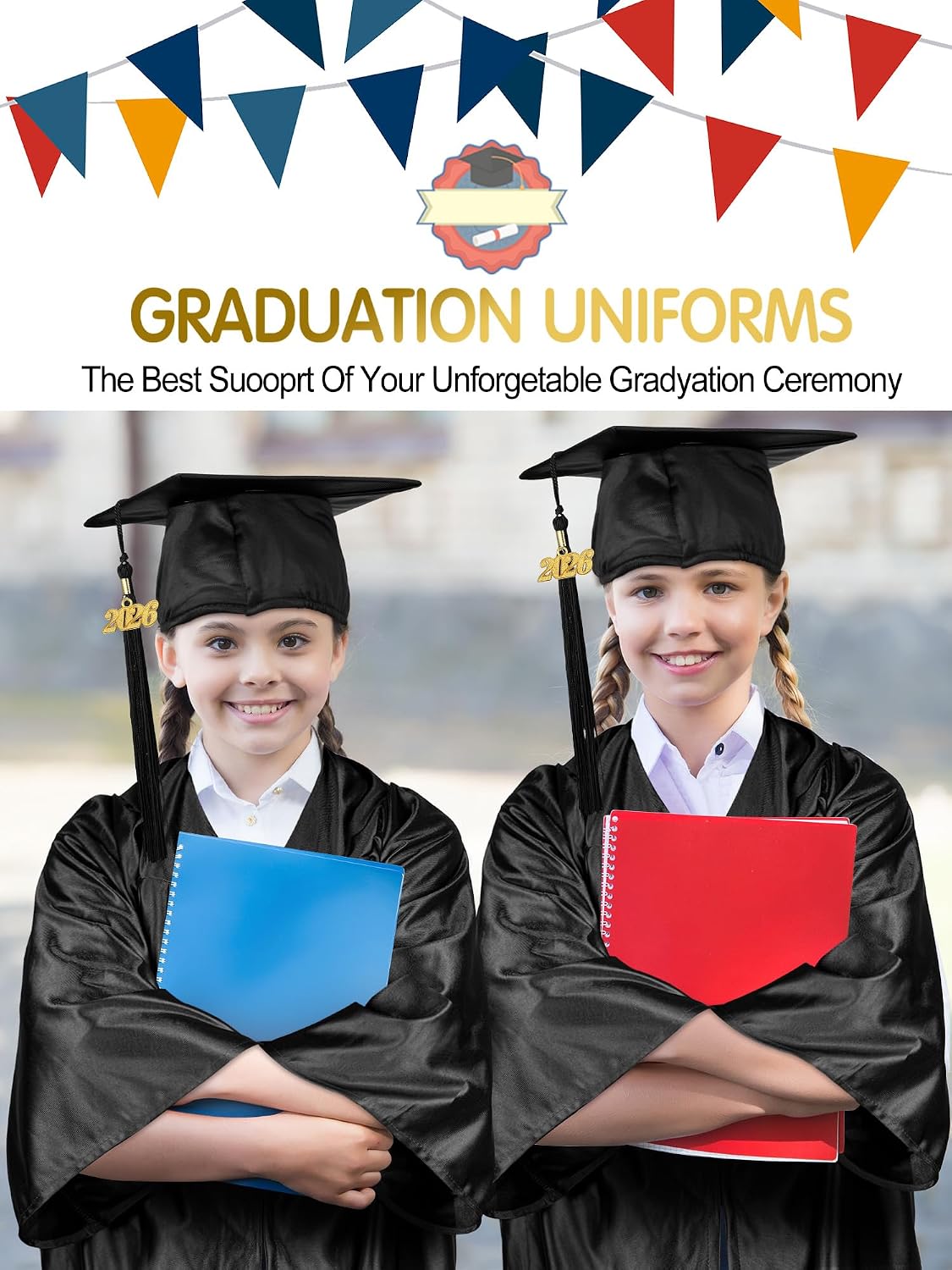 Geyoga Preschool and Kindergarten Graduation Gown and Cap, Tassel with 2026 Charm for Child