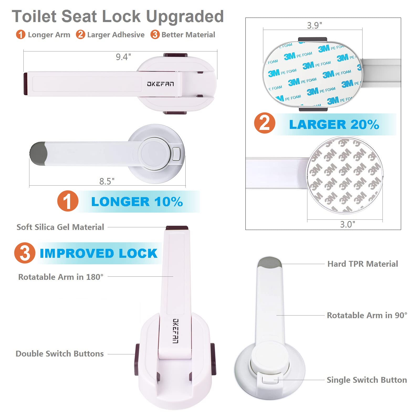 Toilettenschlösser Baby Proof – OKEFAn WC-Sitzschloss Kindersicherung für Kleinkinder Klebe Kinder Proofing Toilettendeckelschloss Einfach zu installieren, kein Bohren erforderlich (1)