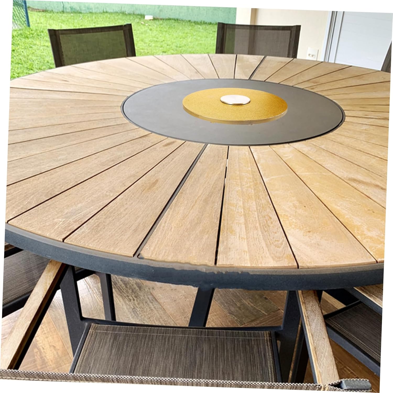 ABOOFAN Round Rotating Dining Table Turntable Heavy Duty Aluminium Bearing Smooth Silent Swivel Base for Easy Sharing and Serving Tempered Top for Kitchen and Dining Room