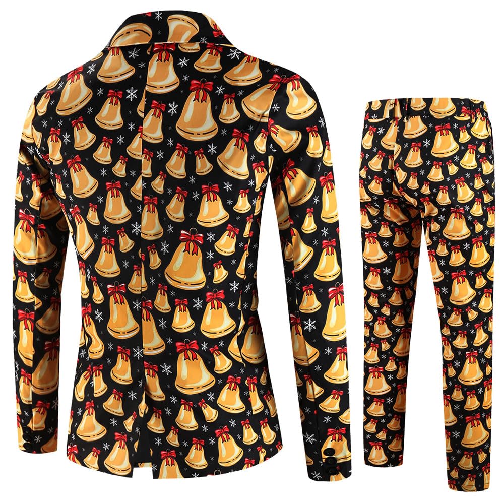 Generisch Tuta natalizia da uomo, 2 pezzi, slim fit, stampa 3D, divertente, da uomo, per matrimonio, per Natale, feste, costume di Natale