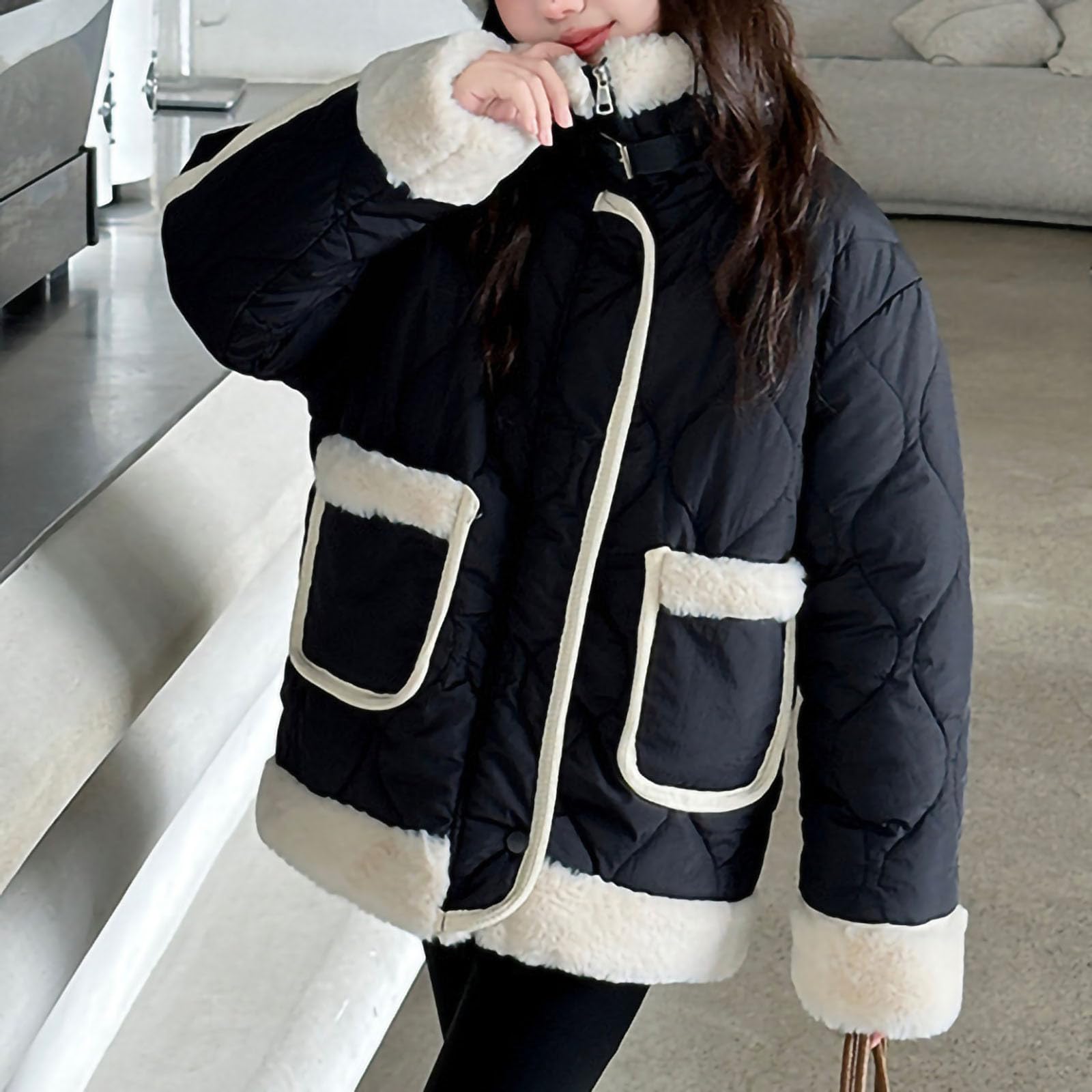 Abrigos con forro de sherpa para niñas, chaquetas acolchadas de forro polar de gran tamaño, con solapa y botones, con cremallera, abrigos con bolsillos, chaqueta de invierno para clima frío de