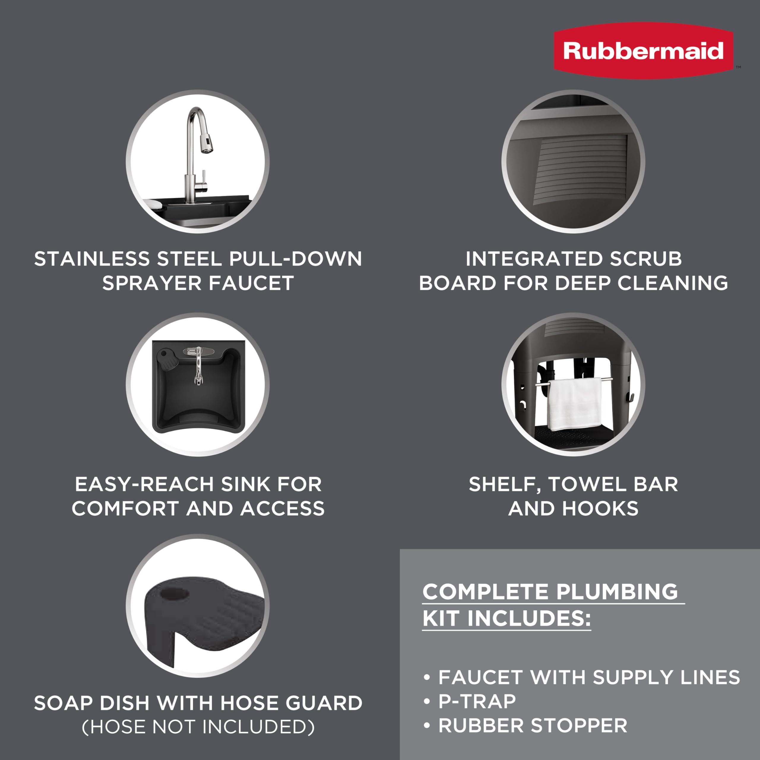 Rubbermaid Fregadero utilitario, fregadero independiente con grifo rociador de acero inoxidable de alta calidad, para lavandería, sótano, garaje, 24 pulgadas de largo x 24 pulgadas de ancho x 52.5