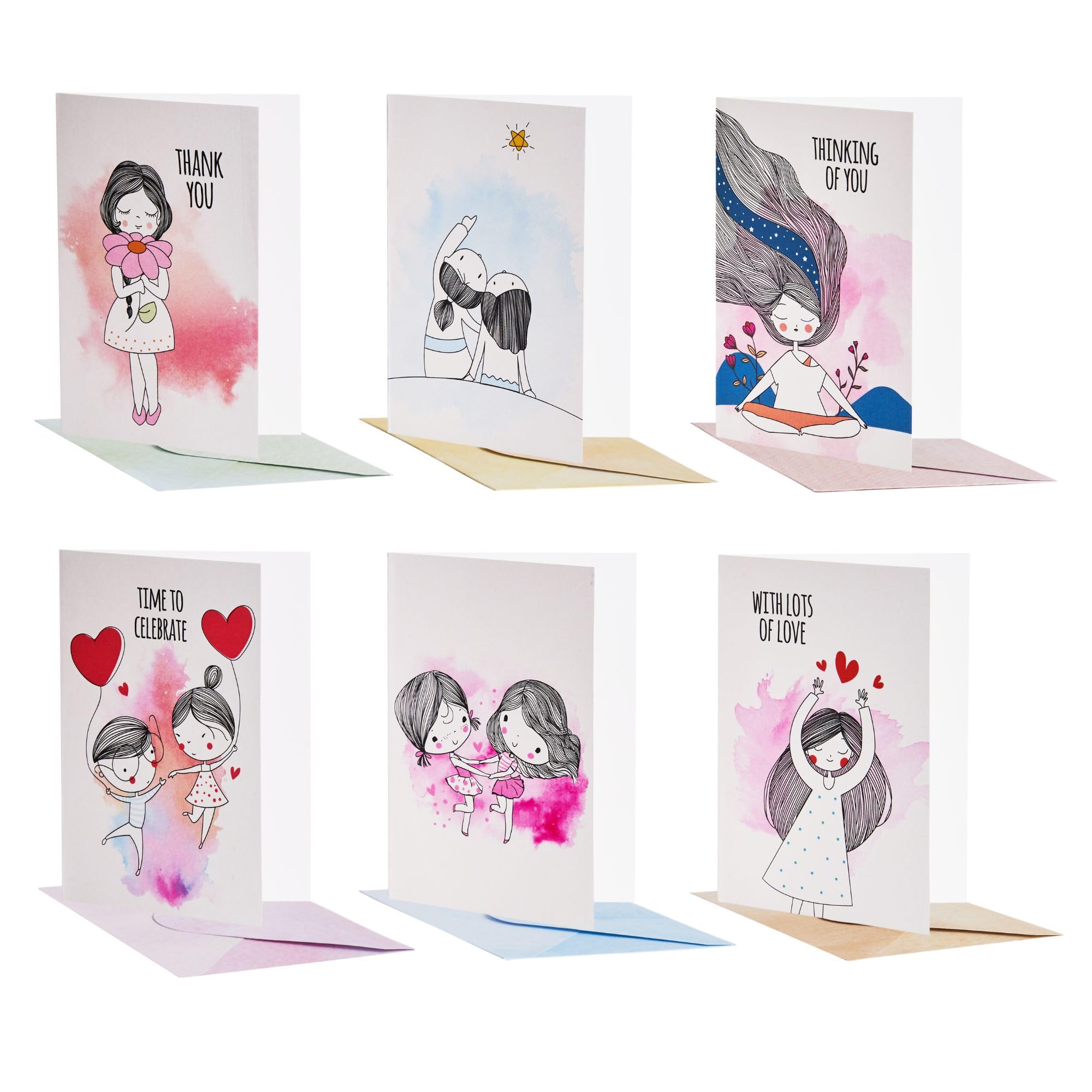 DOODLE Set of 12 Blank Notecards | Coloured Envelopes | Jacket Style Packaging | 6 Different Designs for all Occasions | 3 x 4.25 inches, 160 gsm - You and Me 4