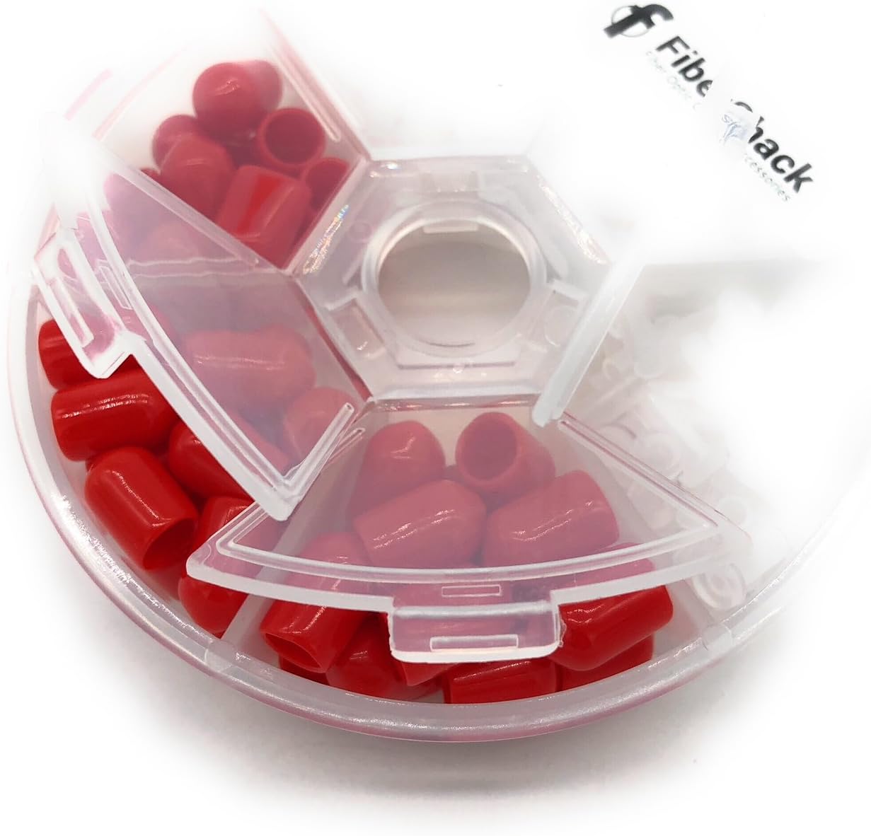 FibershackDust Cap Kit for Fiber Optic Cables, End Faces and Devices. Contains 200 2.5mm Clear FC/SC/ST Ferrules and 50 Red ST Debris Covers - Includes Durable Compartment Carry case