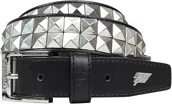 Lowlife of London Dub 2 Row Pyramid Leather Belt, Studded Punk Goth Rock Pyramid, Metal Stud Two Row Rivet for Men and Women