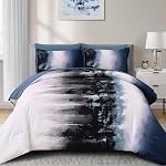 Ombre Blue Comforter Set King Size Reversible Gradient Blue Grey Boho Bedding Set for Men Women 8 Pieces Bed in A Bag Bohemian Bed Set with Comforter, Sheets, Pillowcases & Shams