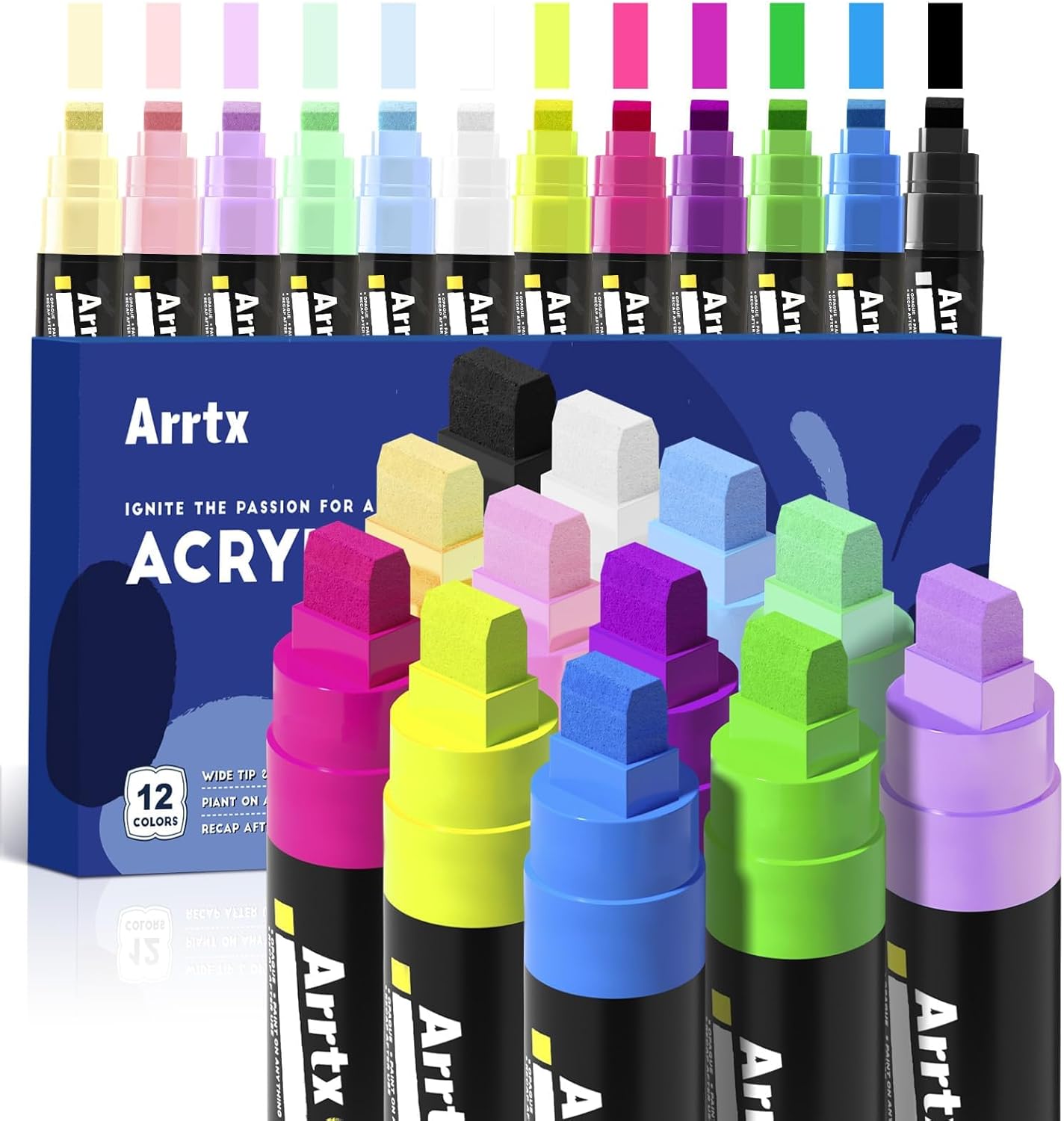 Arrtx 12 Colors Jumbo Poster Markers, 10mm Jumbo Felt Tip,Acrylic Paint Markers Permanent Paint Pens for Rock Painting, Blackboards, Windshield, Outdoor Paintings DIY Crafts Making