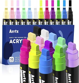 Arrtx 12 Colors Jumbo Poster Markers, 10mm Jumbo Felt Tip,Acrylic Paint Markers Permanent Paint Pens for Rock Painting, Blackboards, Windshield, Outdoor Paintings DIY Crafts Making