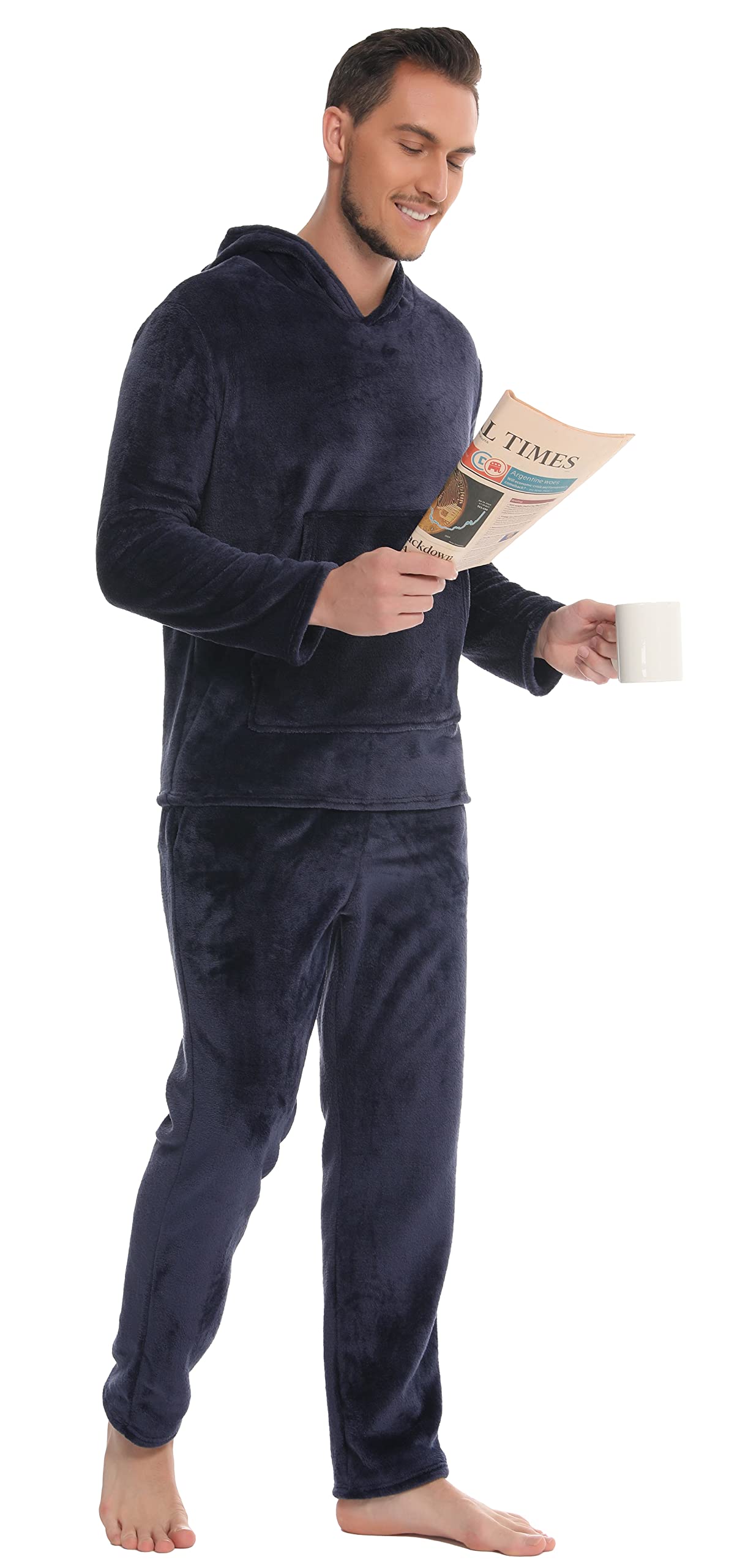 Vlazom Pigiama Uomo Flanella Calda 2 Pezzi con Cappuccio e Tasche Morbido | Flanella Morbida e Calda, Grande Tasca Ventrale, Cappuccio Integrato per Più Calore, Disponibile in Più Colori