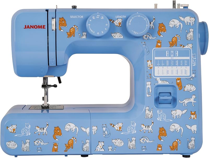 Janome Cat Fancy Máquina de coser fácil de usar con marco interior de metal, diagrama de bobina, videos tutoriales, hecha pensando en principiantes para prendas, patchwork, acolchado ligero