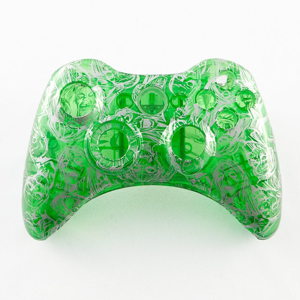 Silver Zombie on Clear Green Custom Controller Shell for XBOX 360